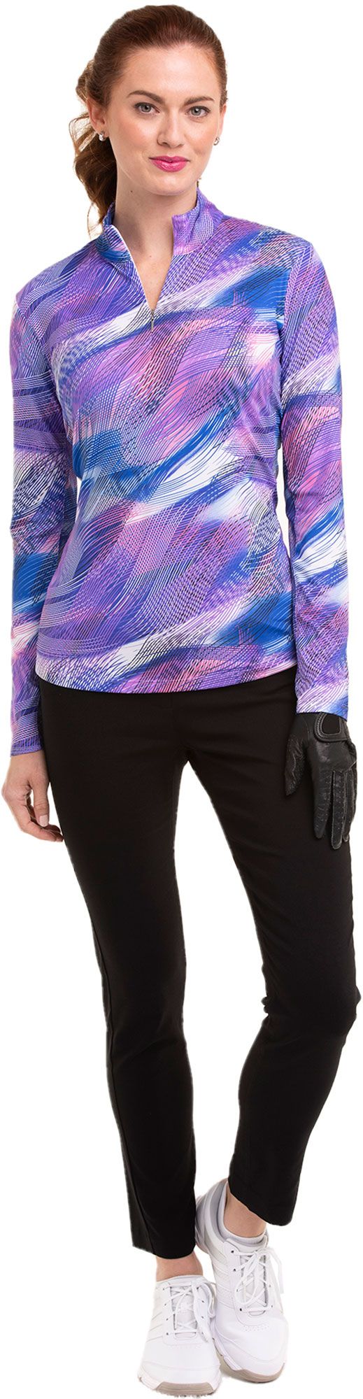 EP New York Women's Long Sleeve 1/4 Zip Abstract Multi Wave Print Top