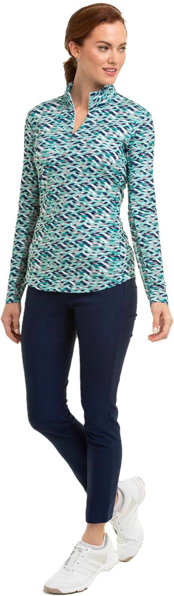 EP New York Women's Long Sleeve Quarter Zip UV Geo Print Top