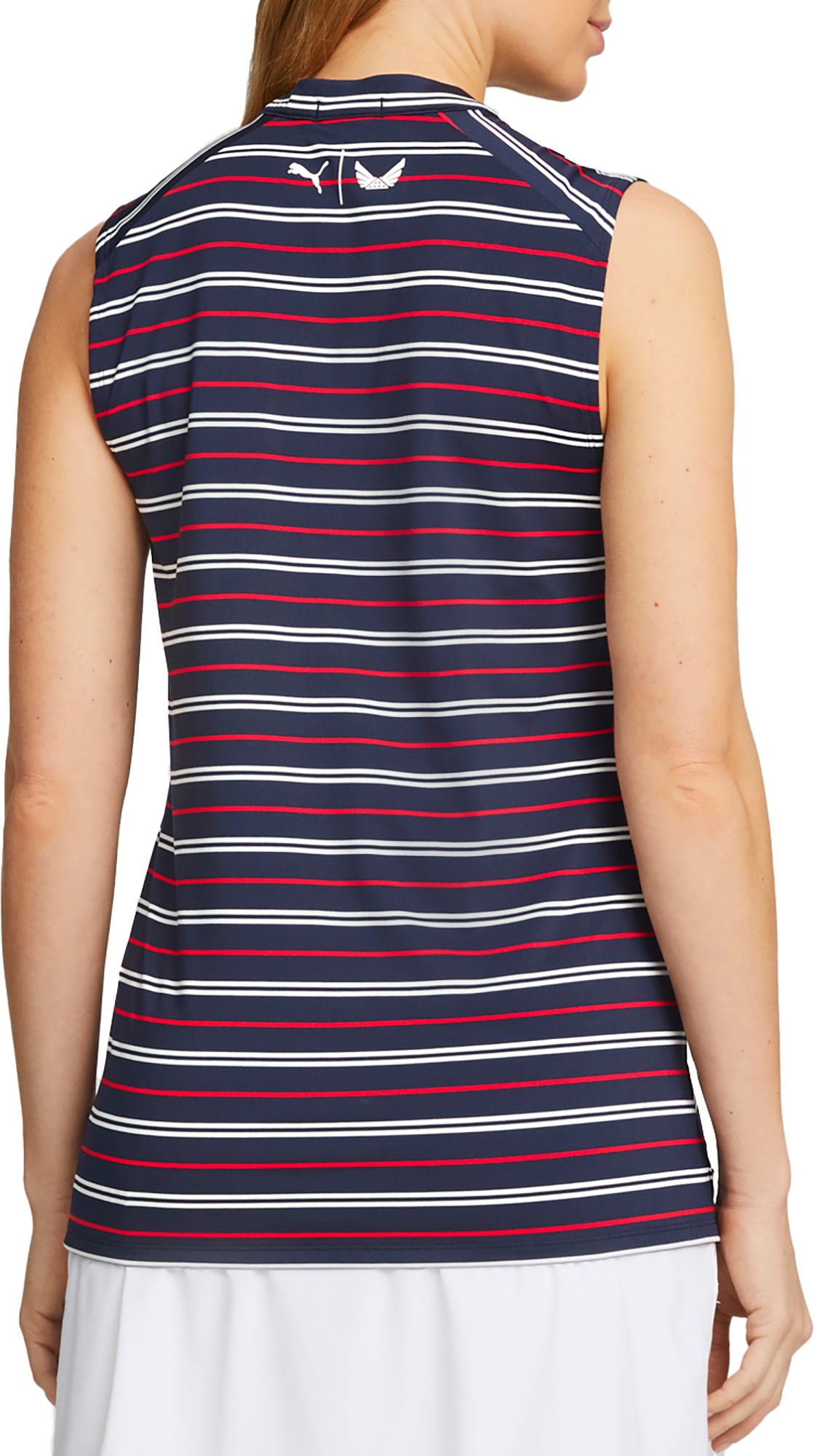 PUMA Women's Volition Striped Sleeveless Golf Polo