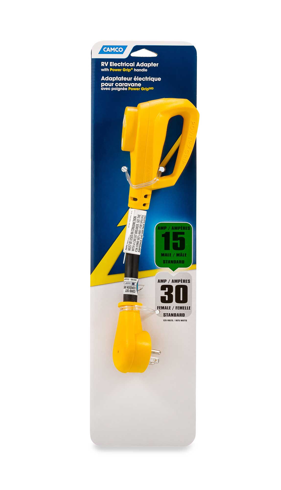 Camco RV PowerGrip 12” 15AM / 30AF Dogbone Electrical Adapter product image