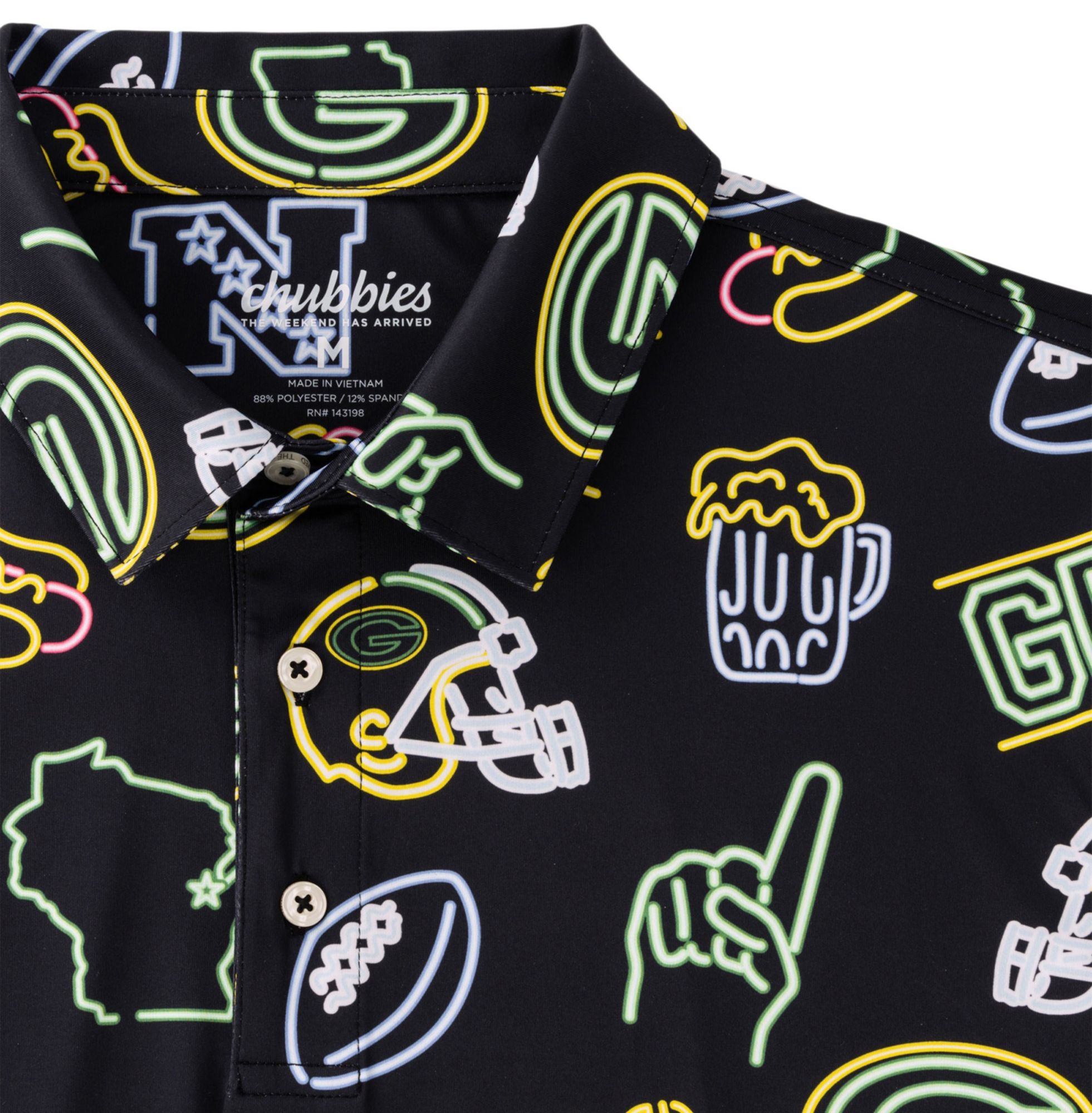 chubbies Men's Green Bay Packers Black Neon Polo product image