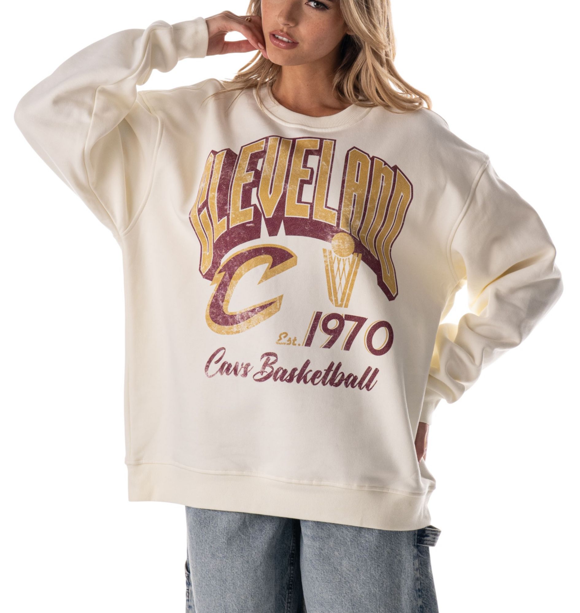 The Wild Collective Adult Cleveland Cavaliers Off-White Graphic Crewneck Sweatshirt product image