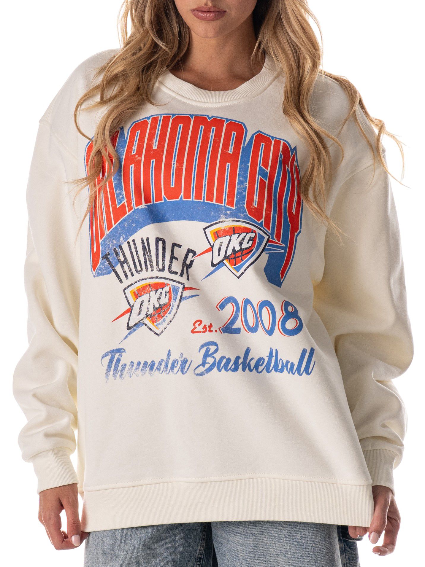 The Wild Collective Adult Oklahoma City Thunder Off-White Graphic Crewneck Sweatshirt product image