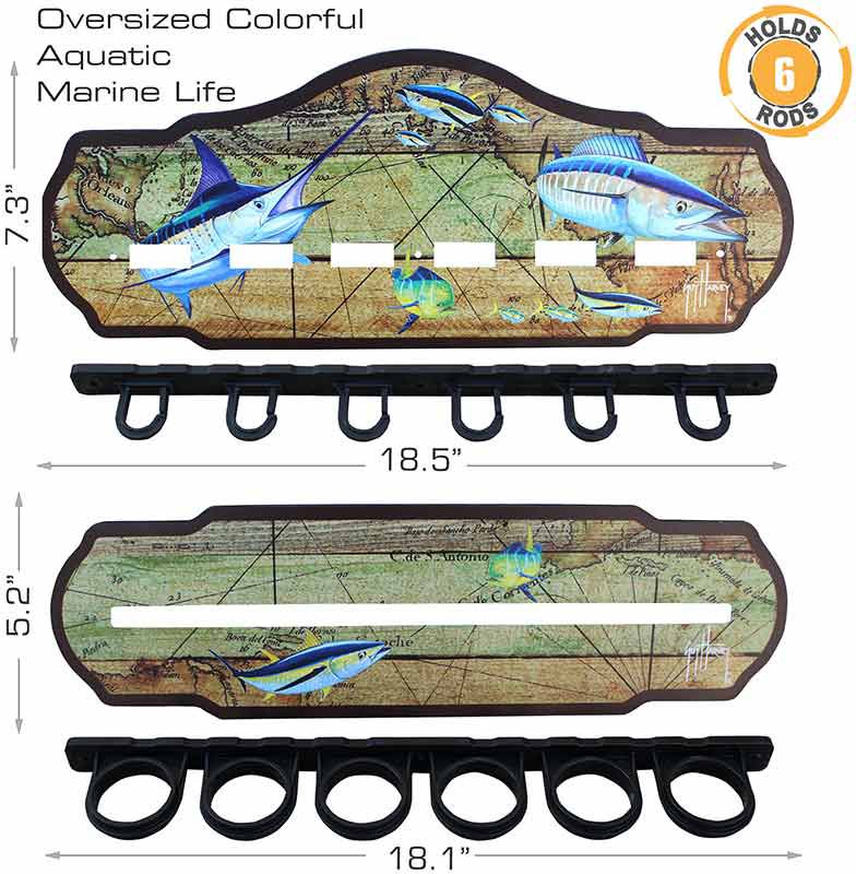Rush Creek Guy Harvey Ancient World Map Fishing Wall Storage Rack 6 Rod Holder product image