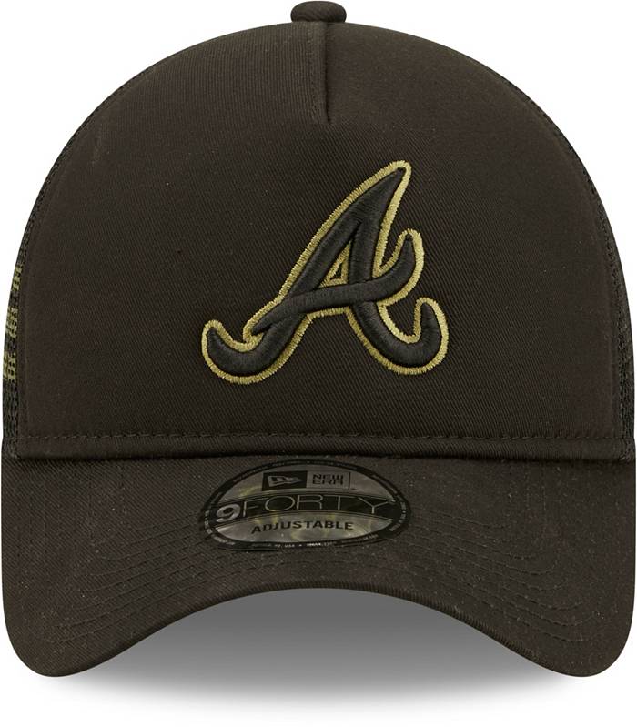 New Era Black Logo 9FORTY A Frame All Day Trucker Atlanta Braves MLB Black Trucker  Hat
