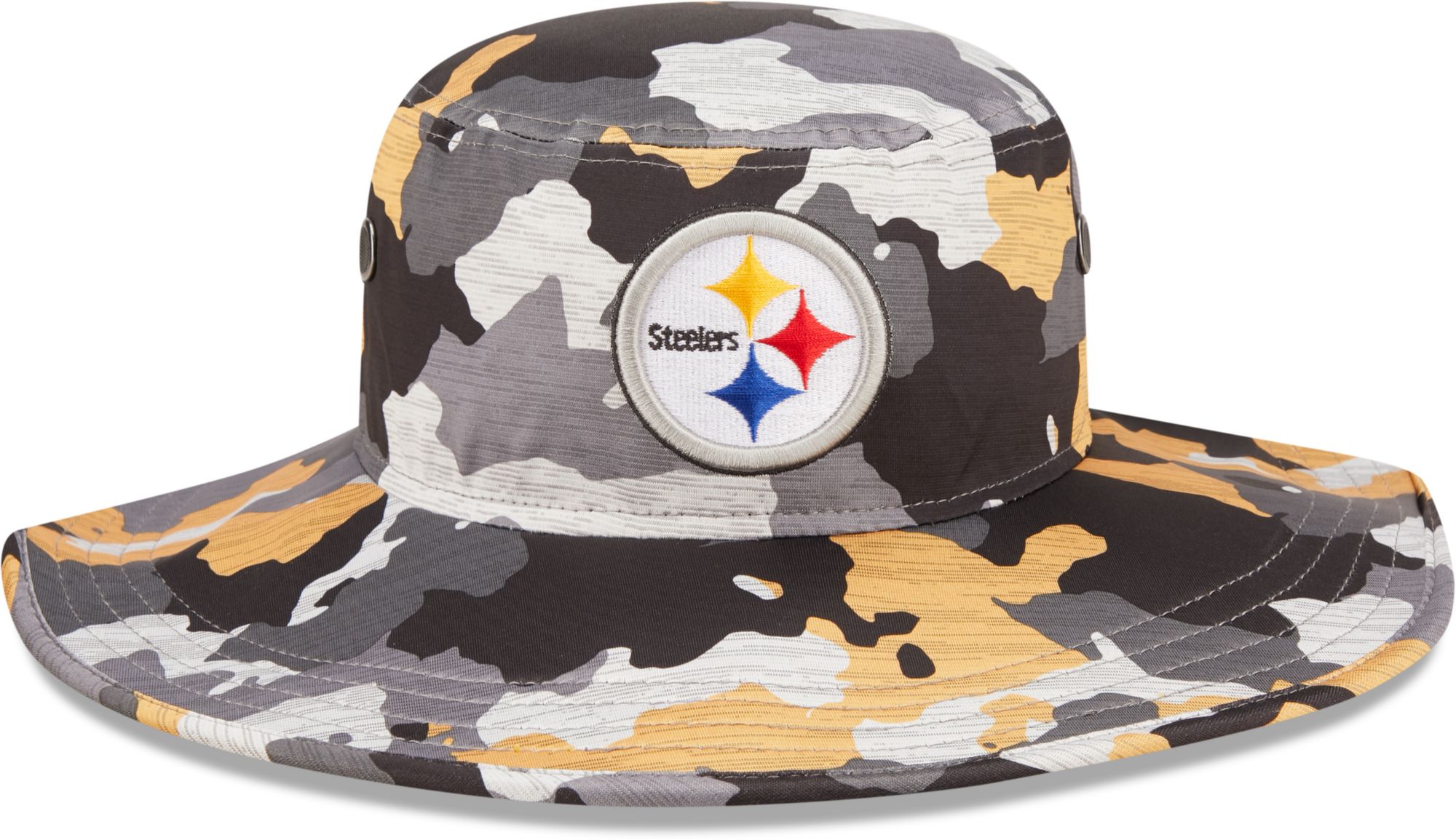 New Era Men's Pittsburgh Steelers Training Camp 2022 Sideline Panama Camouflage Bucket Hat Big