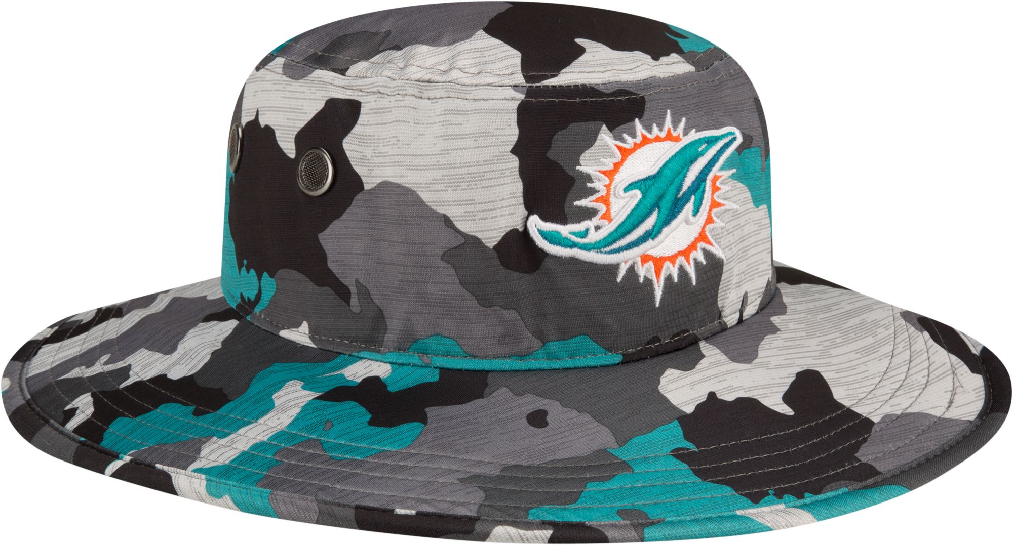 New Era Men's Miami Dolphins Training Camp 2022 Sideline Panama Camouflage Bucket Hat product image