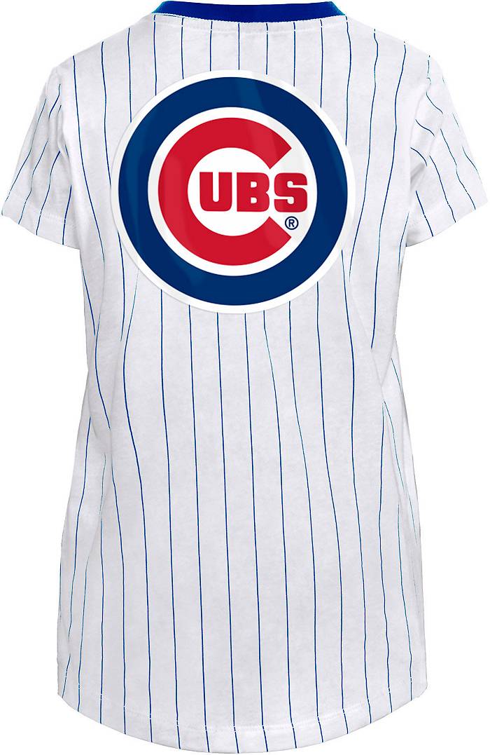 Chicago Cubs New Era Girls Youth Pinstripe V-Neck T-Shirt - White