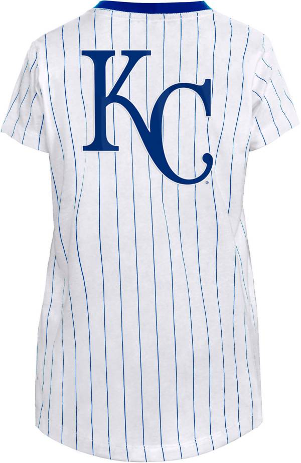 New Era Girls Kansas City Royals White Pinstripe V-Neck T-Shirt