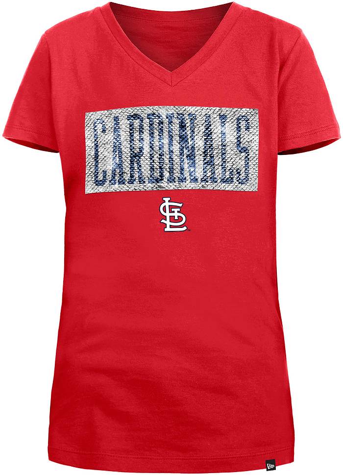 New Era Girls St. Louis Cardinals Red Flip Sequin V-Neck T-Shirt