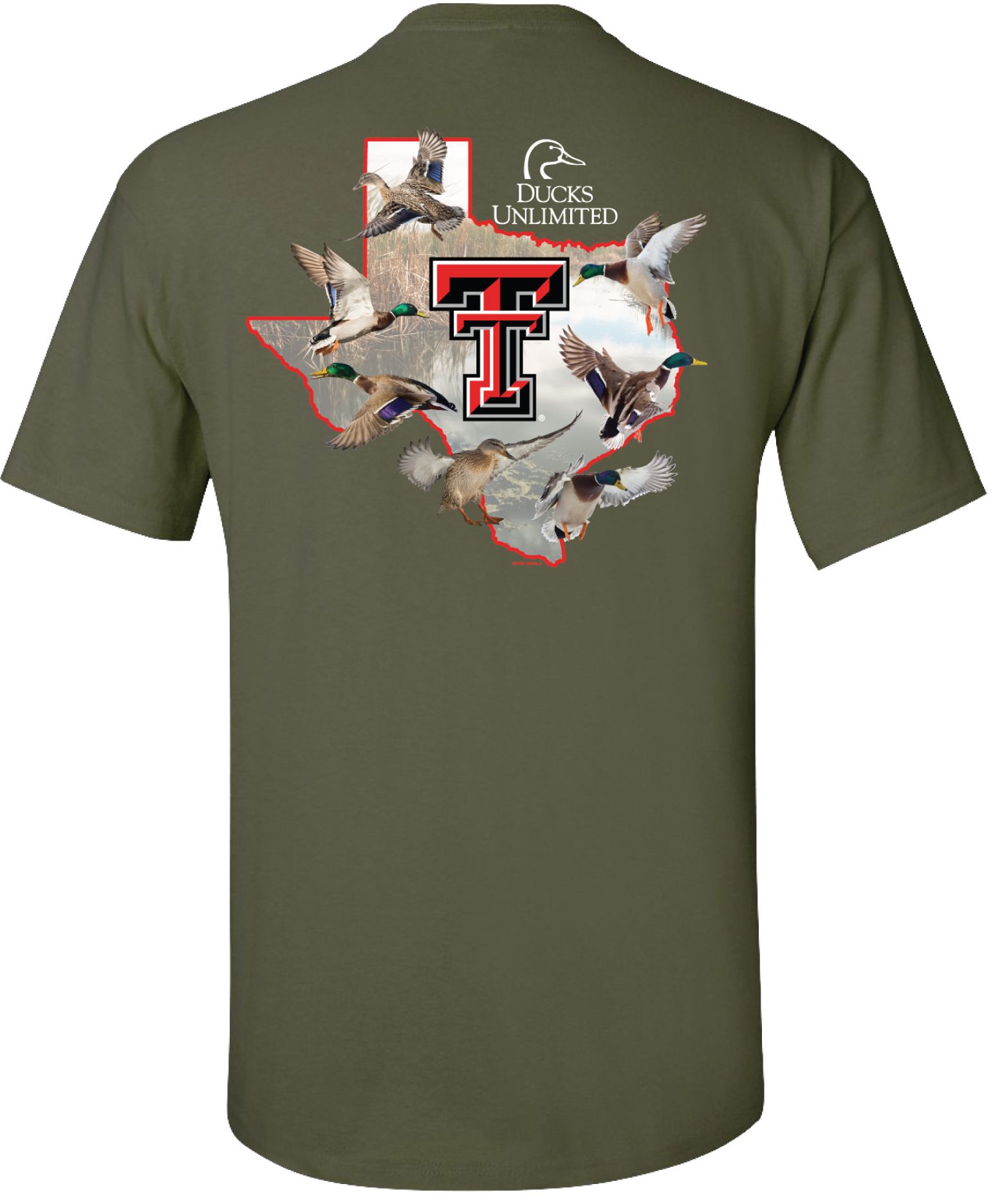 New World Graphics Men's Texas Tech Red Raiders Green Ducks Unlimited Graphic T-Shirt product image