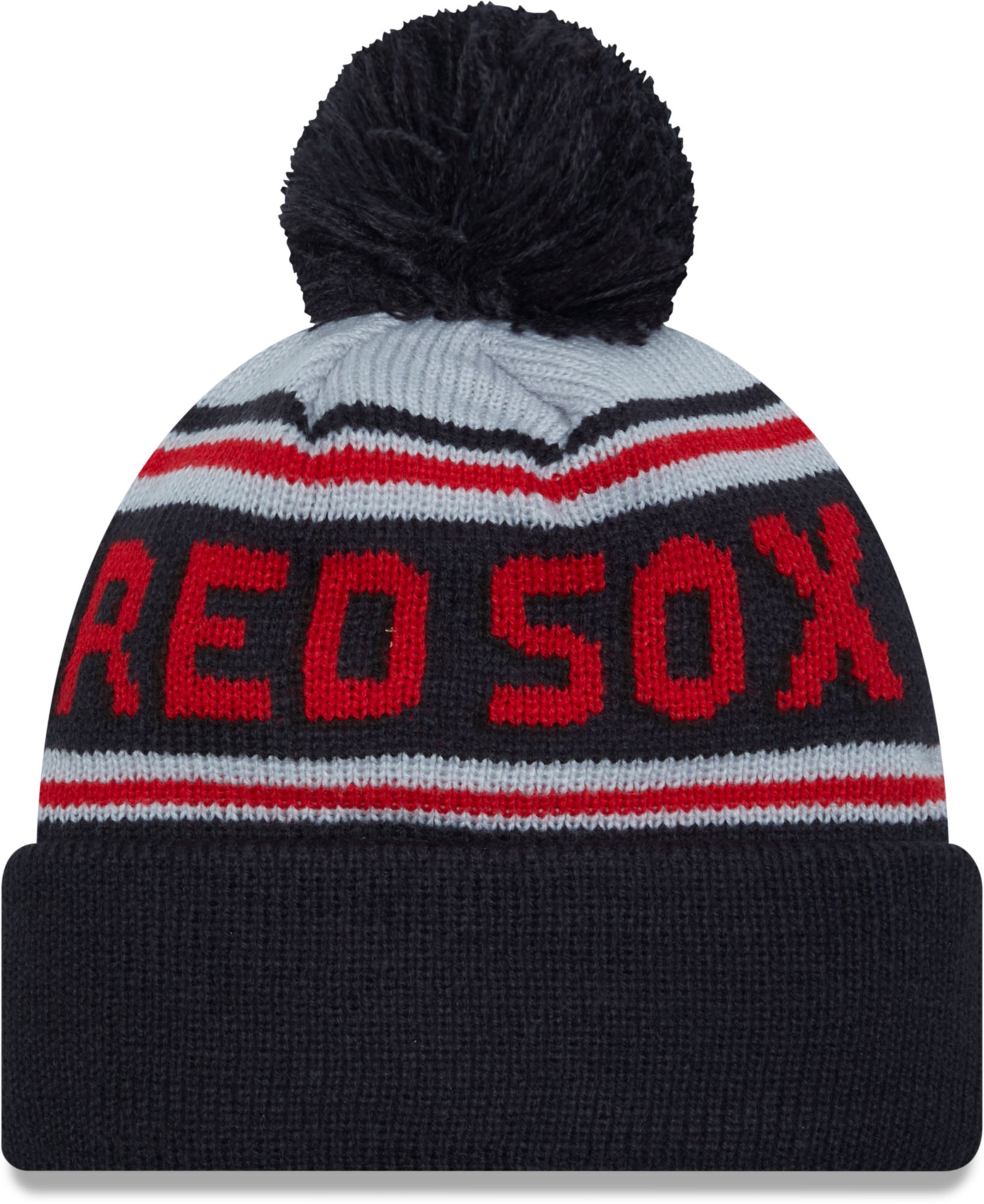 New Era Adult Boston Red Sox Navy Wordmark Pom Knit Hat