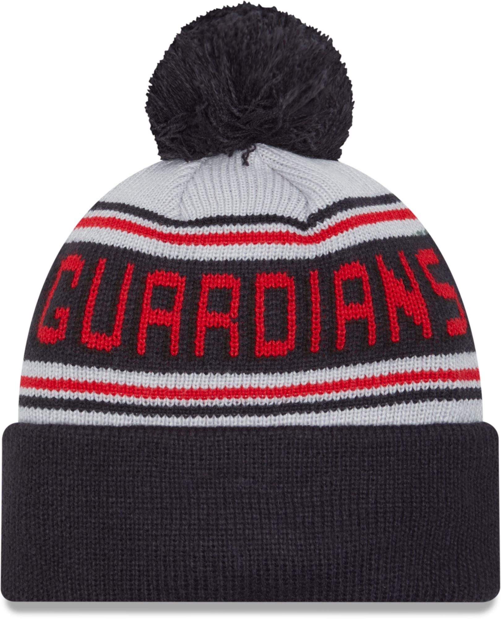 New Era Adult Cleveland Guardians Red Wordmark Pom Knit Hat