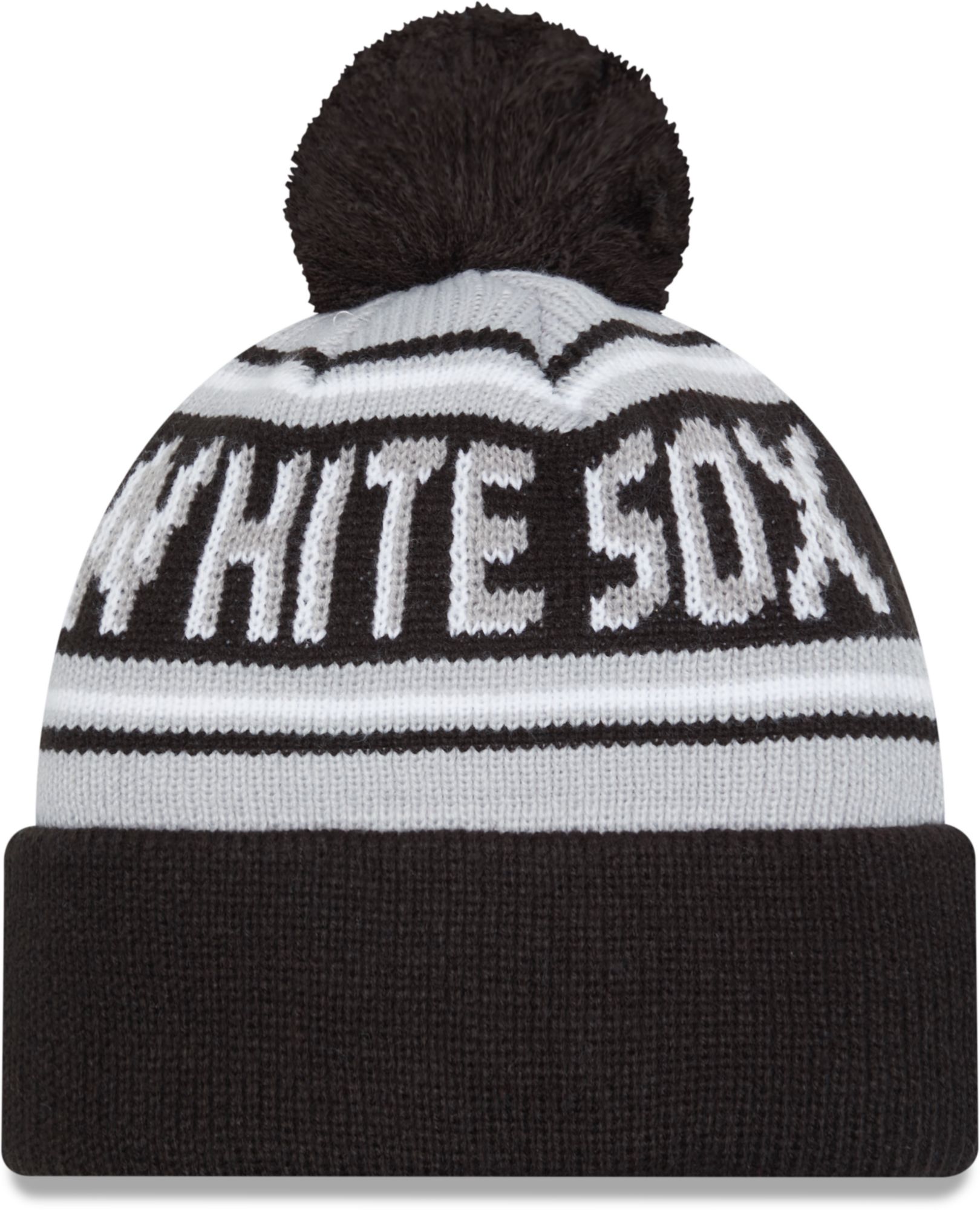 New Era Adult Chicago White Sox Black Wordmark Pom Knit Hat