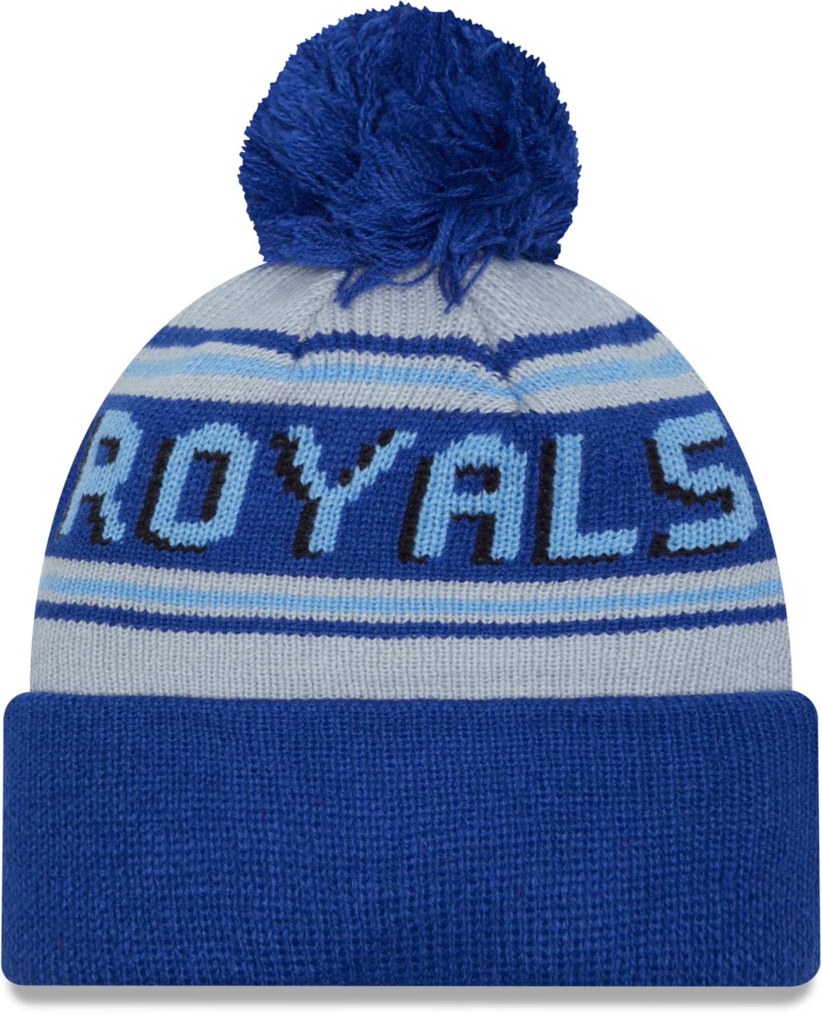 New Era Adult Kansas City Royals Royal Blue Word Pom Knit Hat