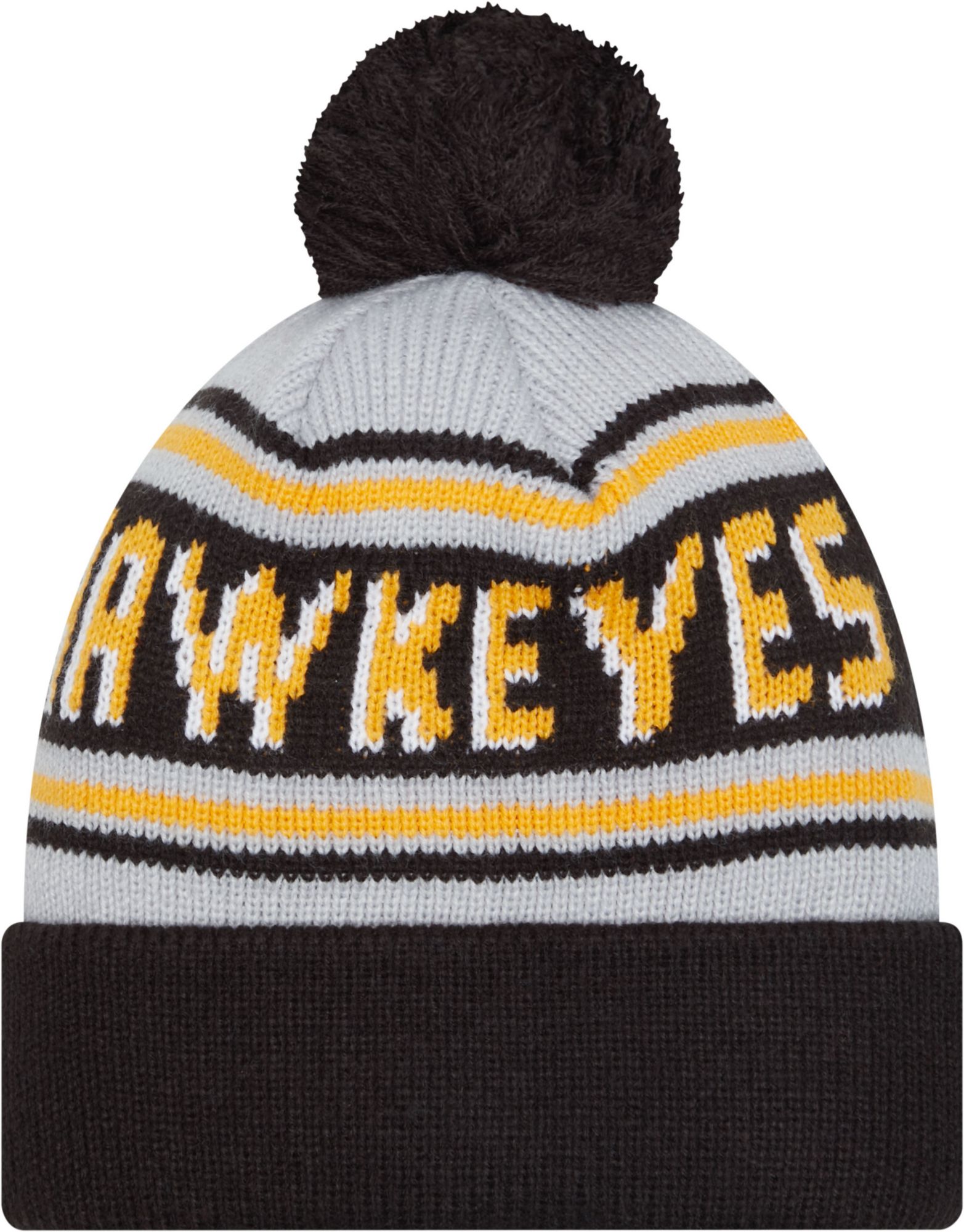 New Era Men's Iowa Hawkeyes Black Pom Wordmark Beanie