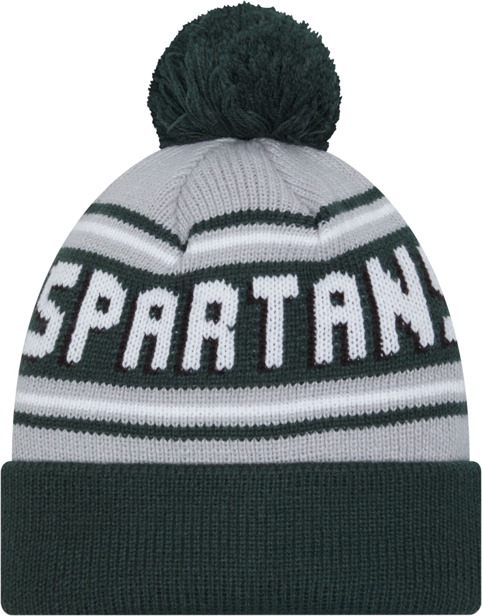 New Era Men's Michigan State Spartans Green Pom Wordmark Beanie