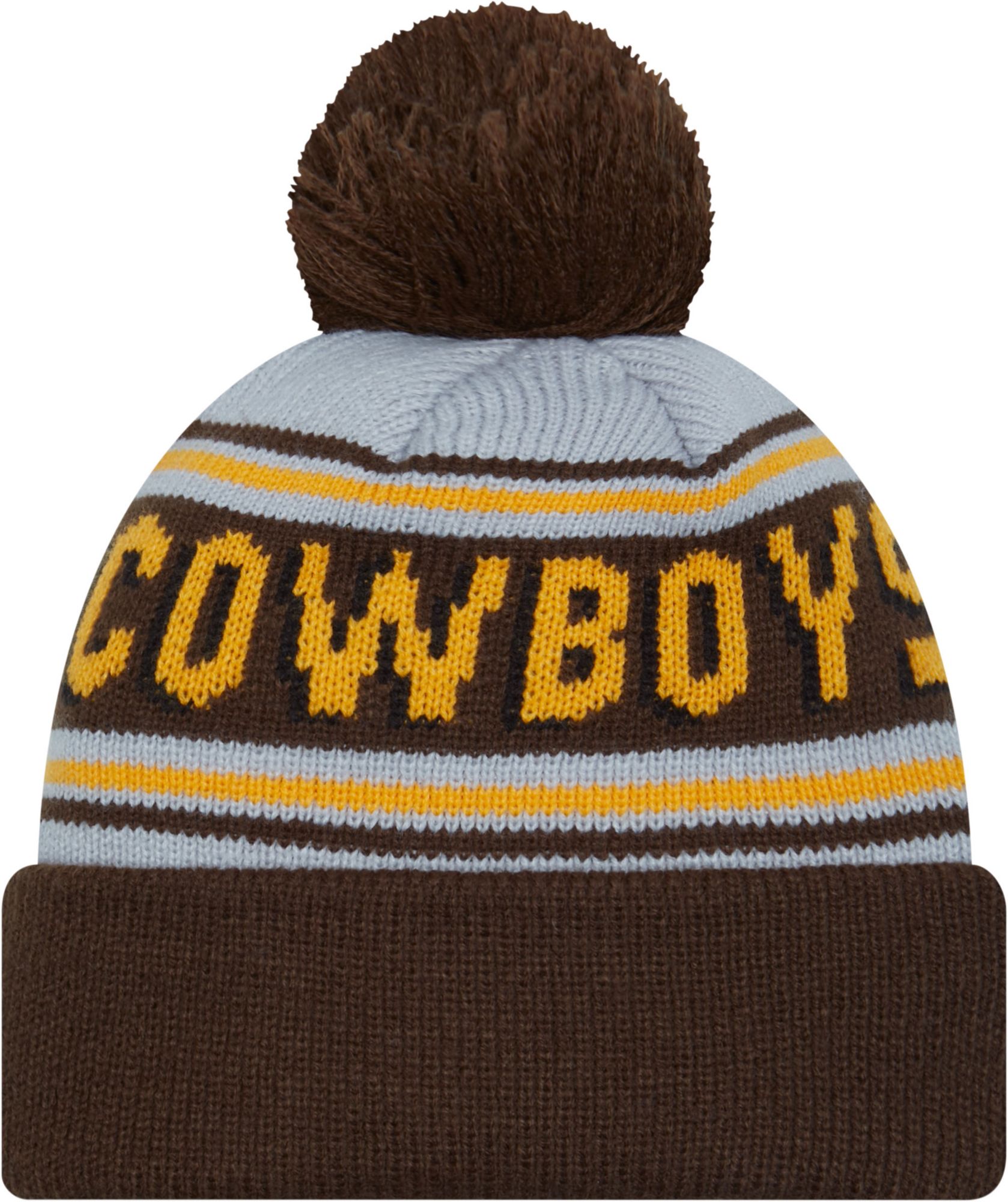 New Era Men's Wyoming Cowboys Brown Pom Wordmark Beanie