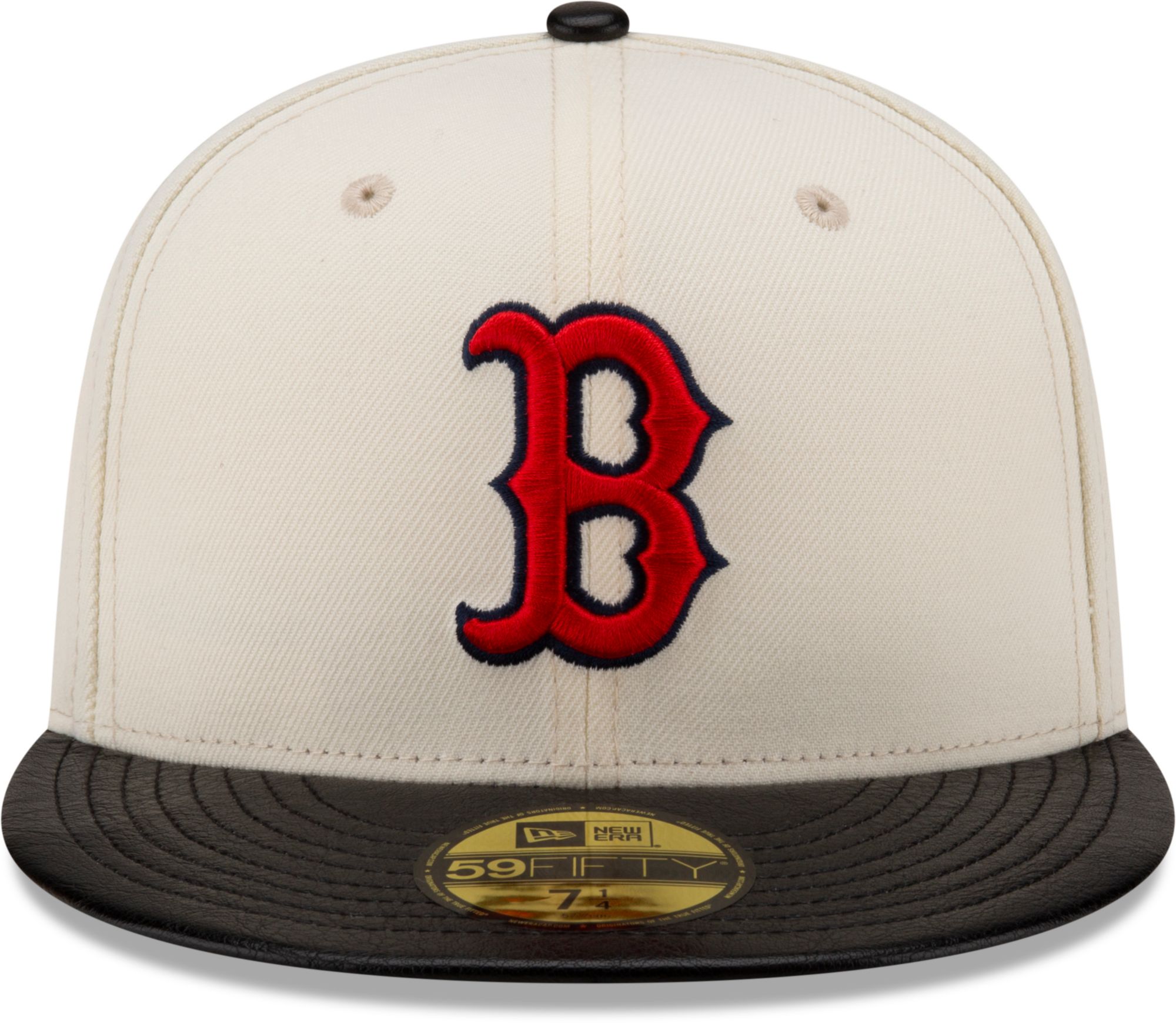 New Era Men's Boston Red Sox Brown Leather Brim 59Fifty Fitted Hat