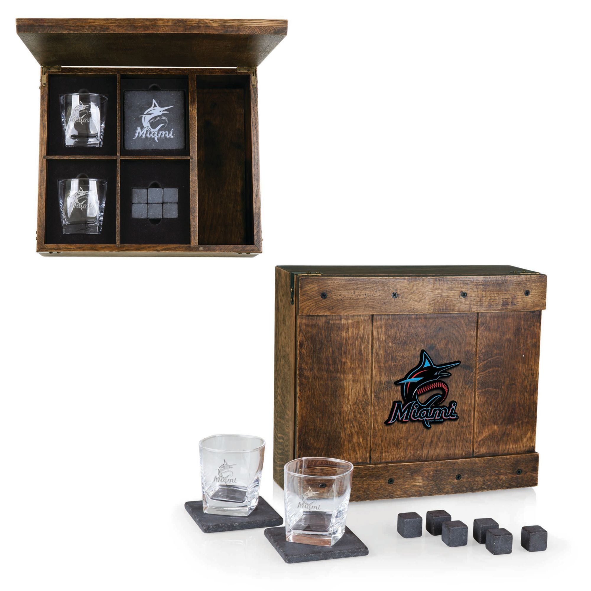 Picnic Time Miami Marlins Whiskey Box Gift Set