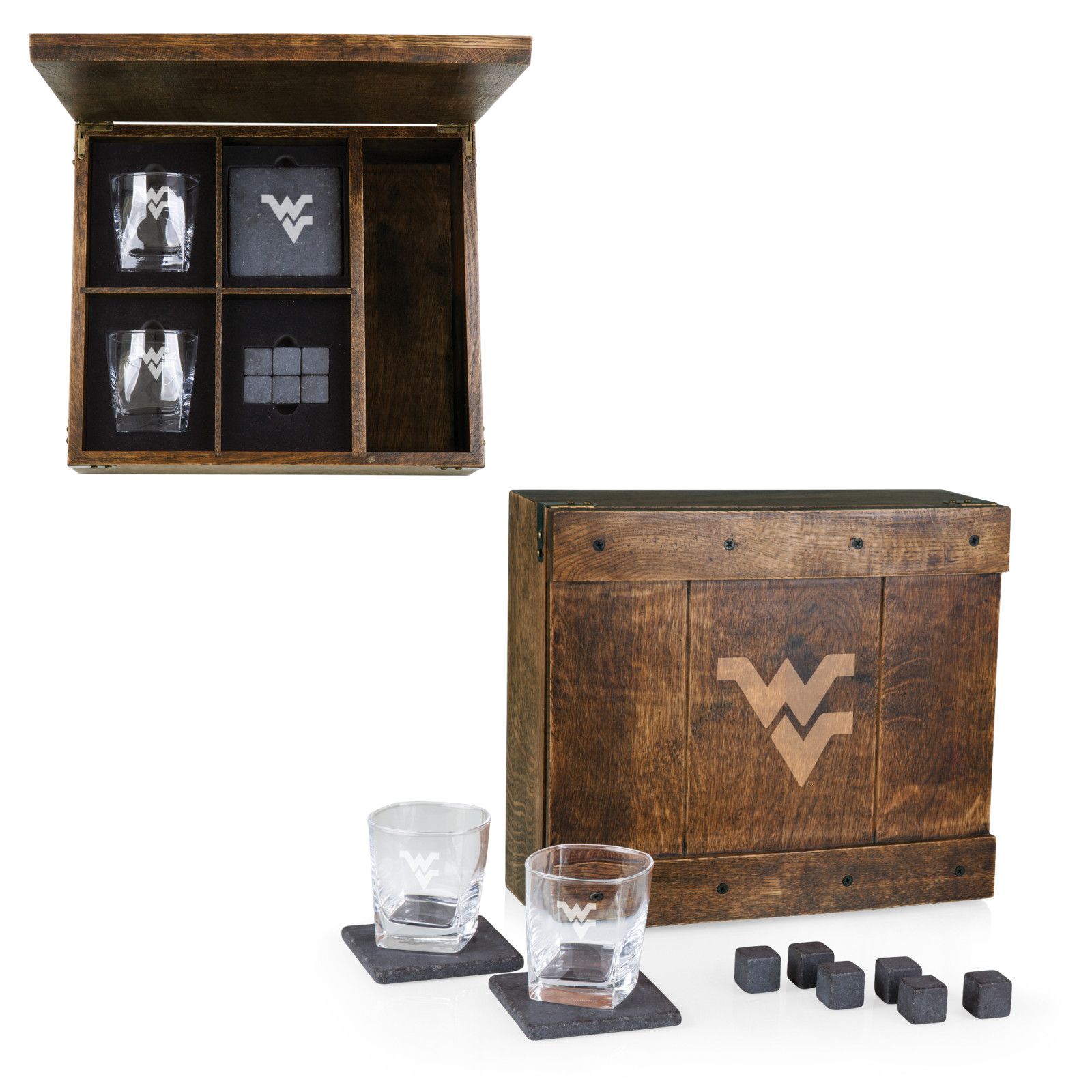 Picnic Time West Virginia Mountaineers Whiskey Box Drink Set