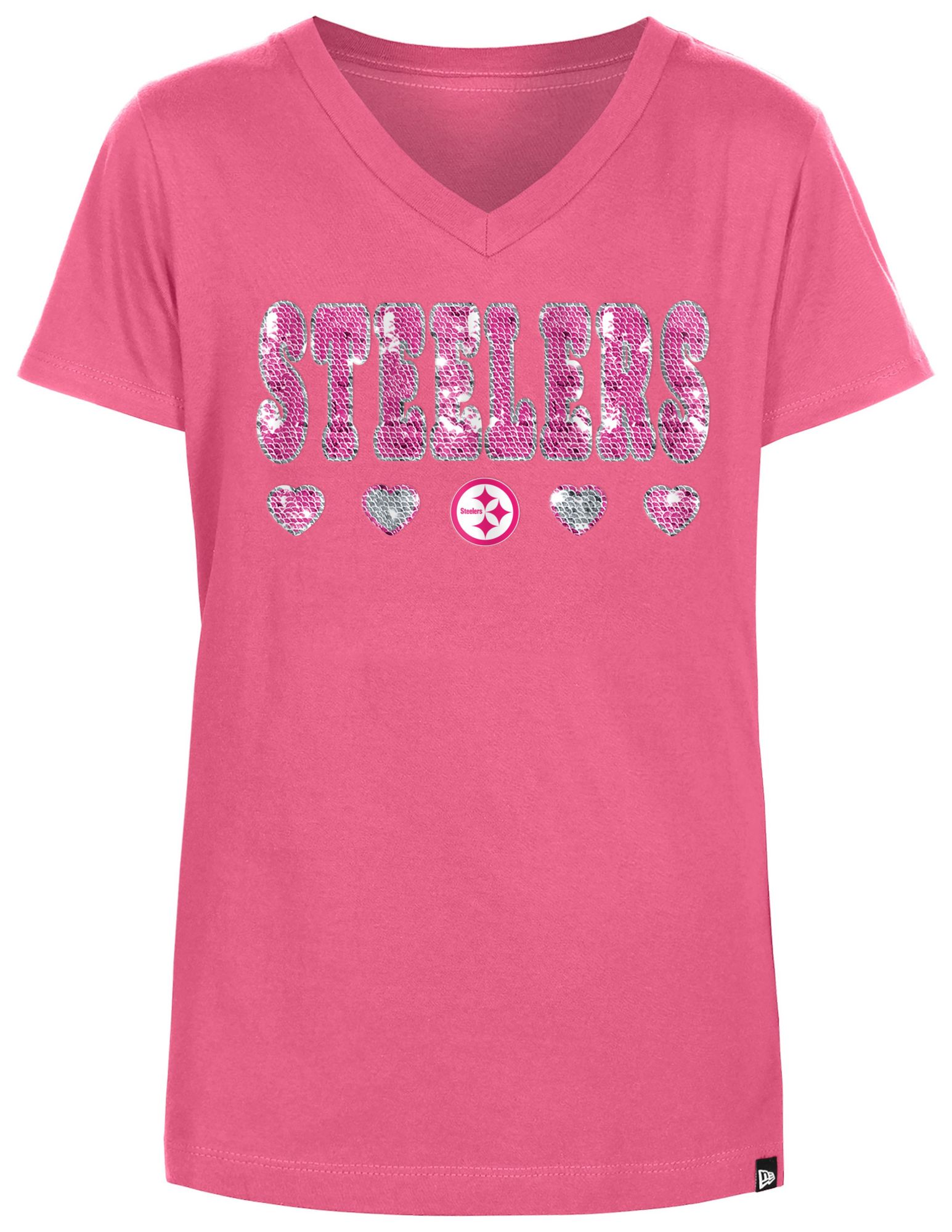 New Era Girls' Pittsburgh Steelers Sequins Flip Pink T-Shirt product image