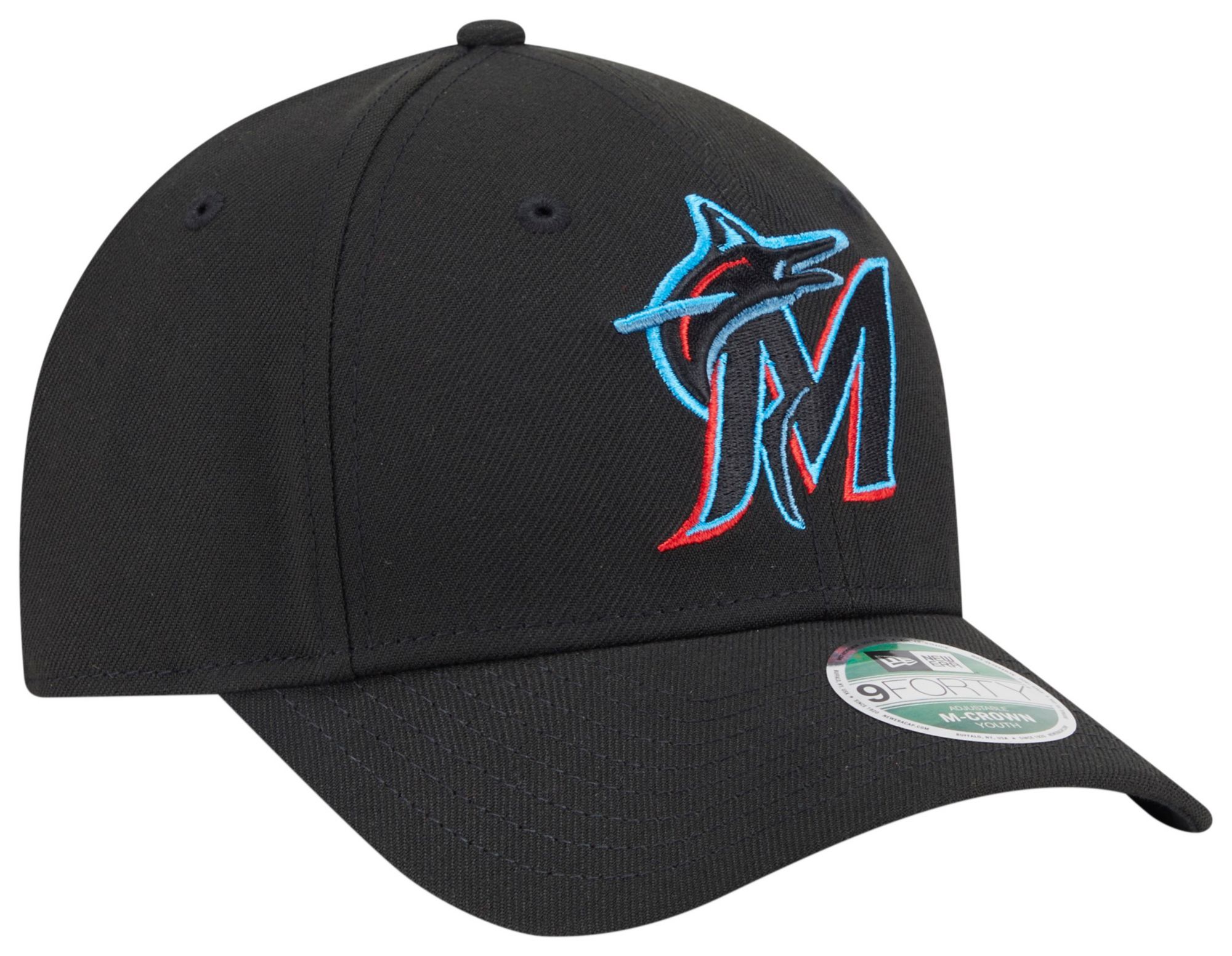 New Era Youth Miami Marlins Black Logo 9Forty Adjustable Hat product image
