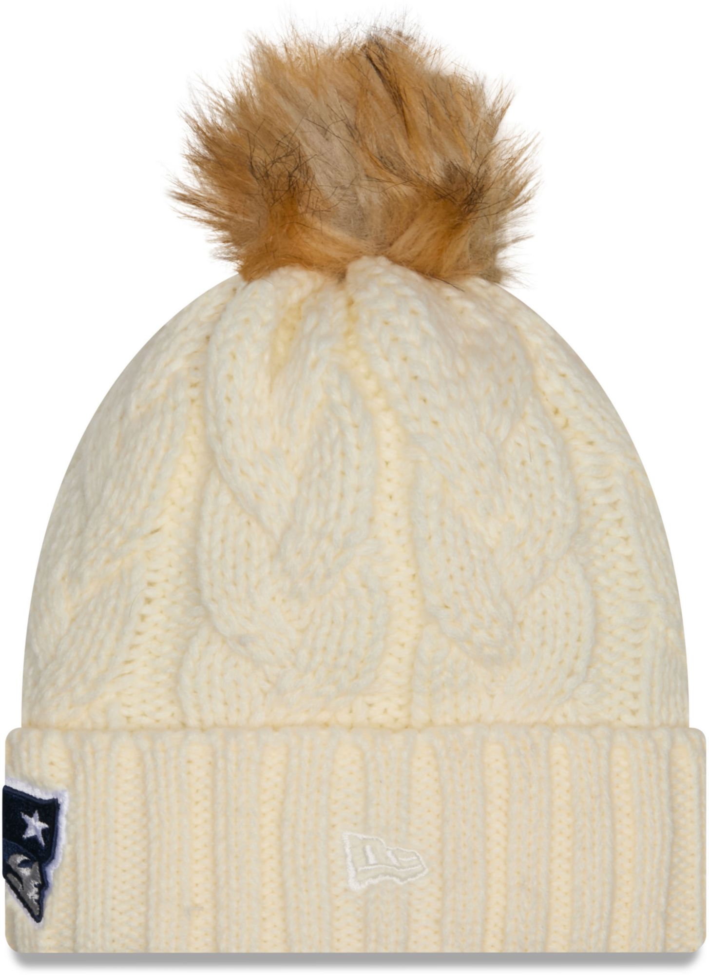 New Era Women's New England Patriots White Fur Pom Cuffed Knit Beanie product image