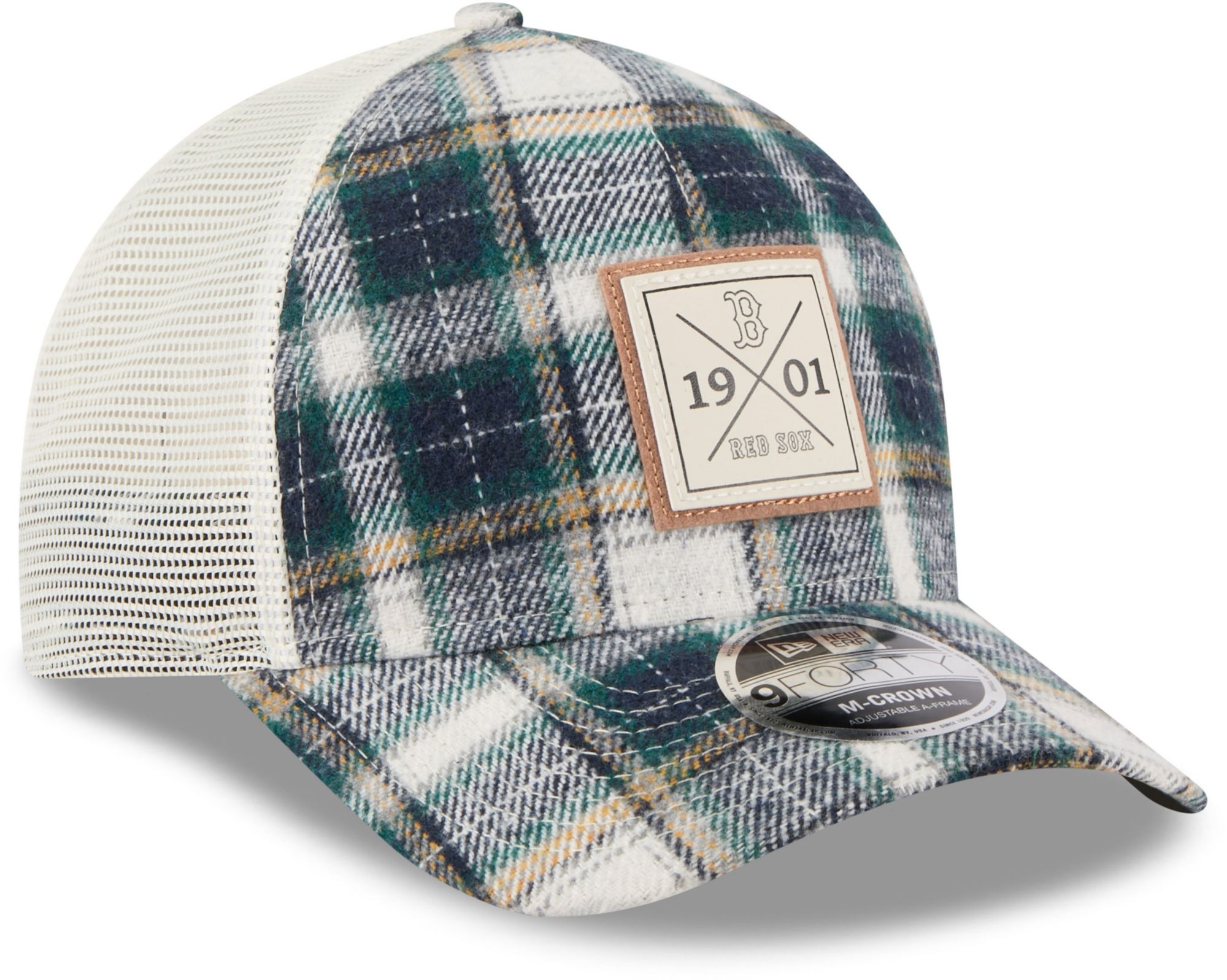 New Era Adult Boston Red Sox Green Plaid Meduim Crown 9Forty Adjustable Hat product image
