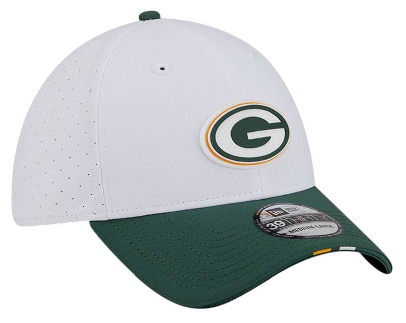 New Era Adult Green Bay Packers Training Camp 2025 White 39Thirty Stretch Fit Hat product image