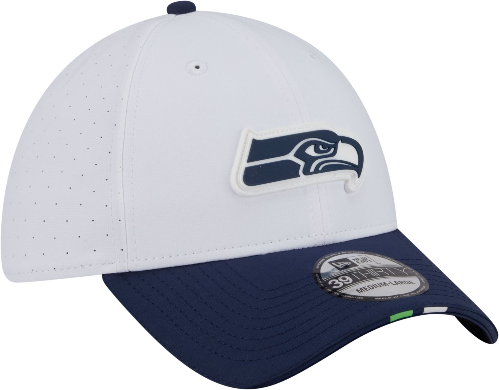 New Era Adult Seattle Seahawks Training Camp 2025 White 39Thirty Stretch Fit Hat product image