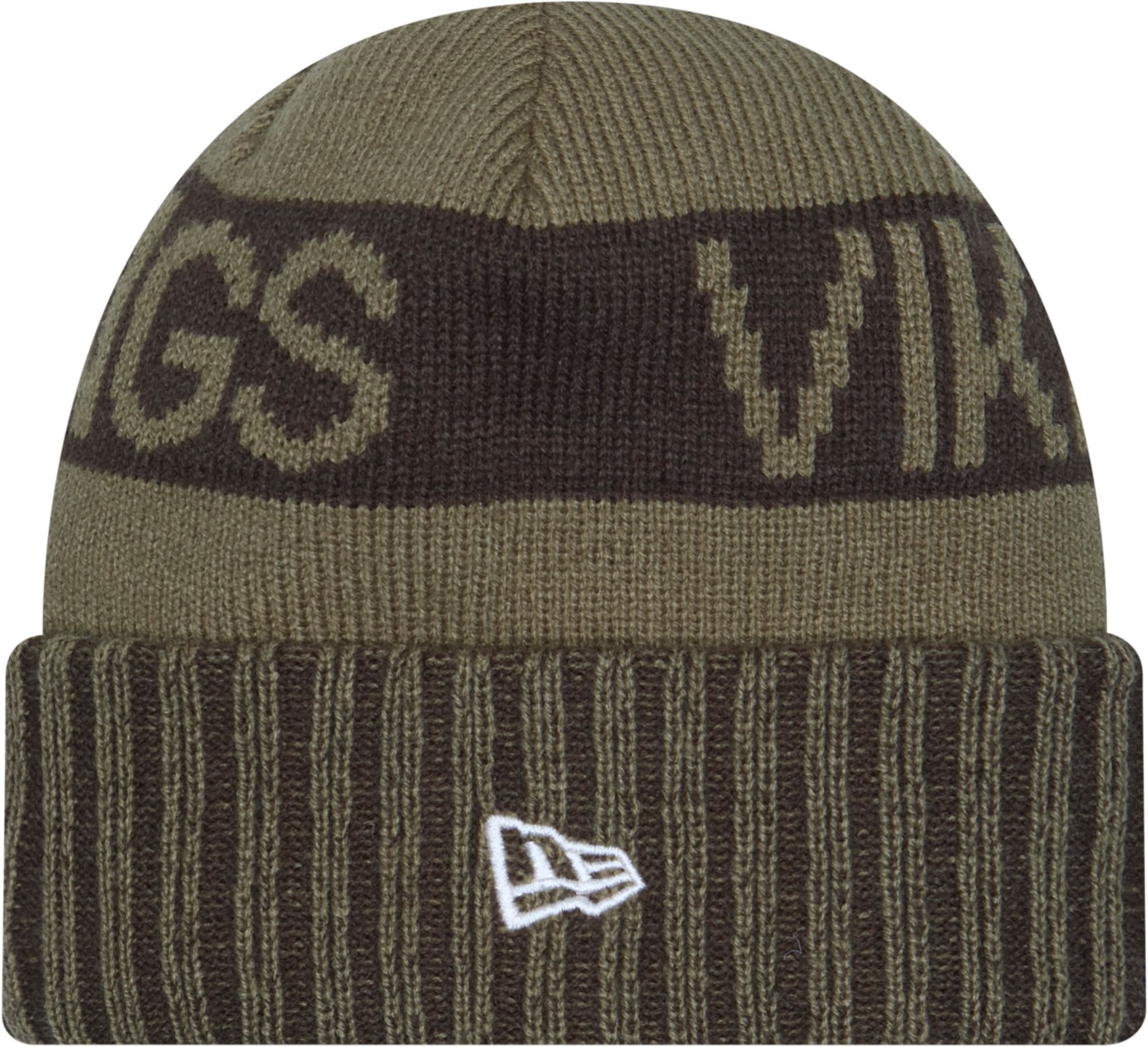 New Era Adult Minnesota Vikings Salute To Service 2025 Olive Green Knit Beanie product image