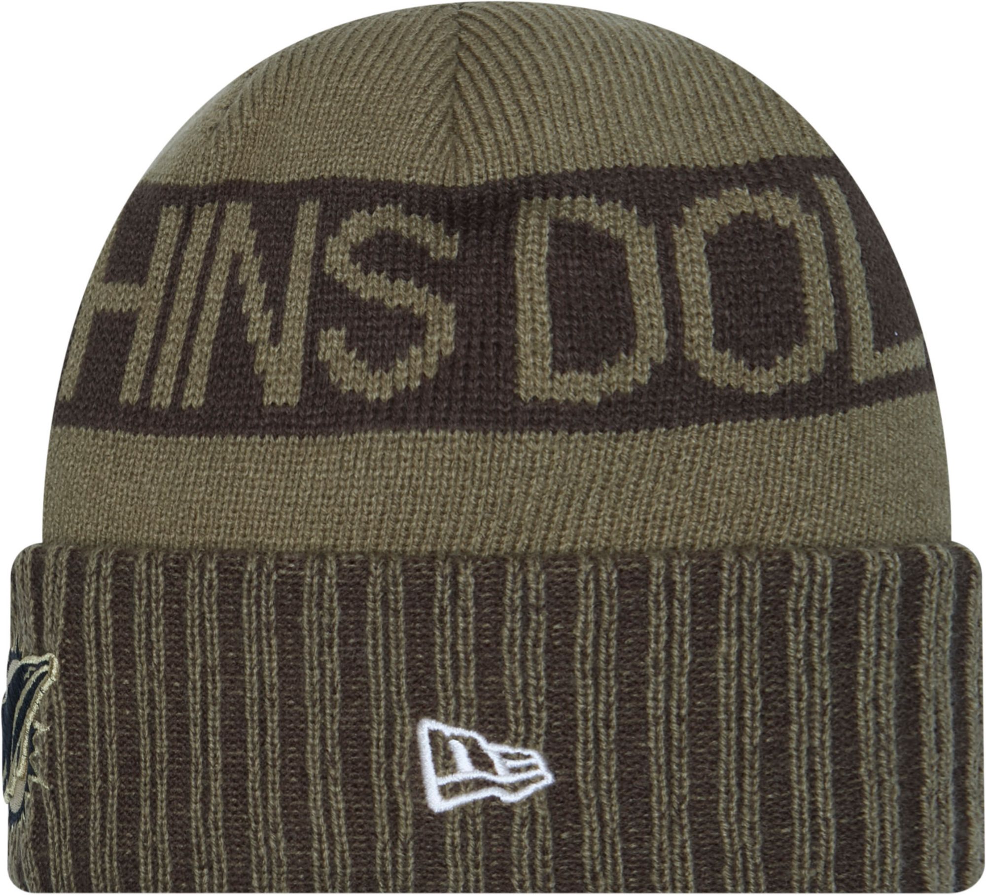 New Era Adult Miami Dolphins Salute To Service 2025 Olive Green Knit Beanie product image