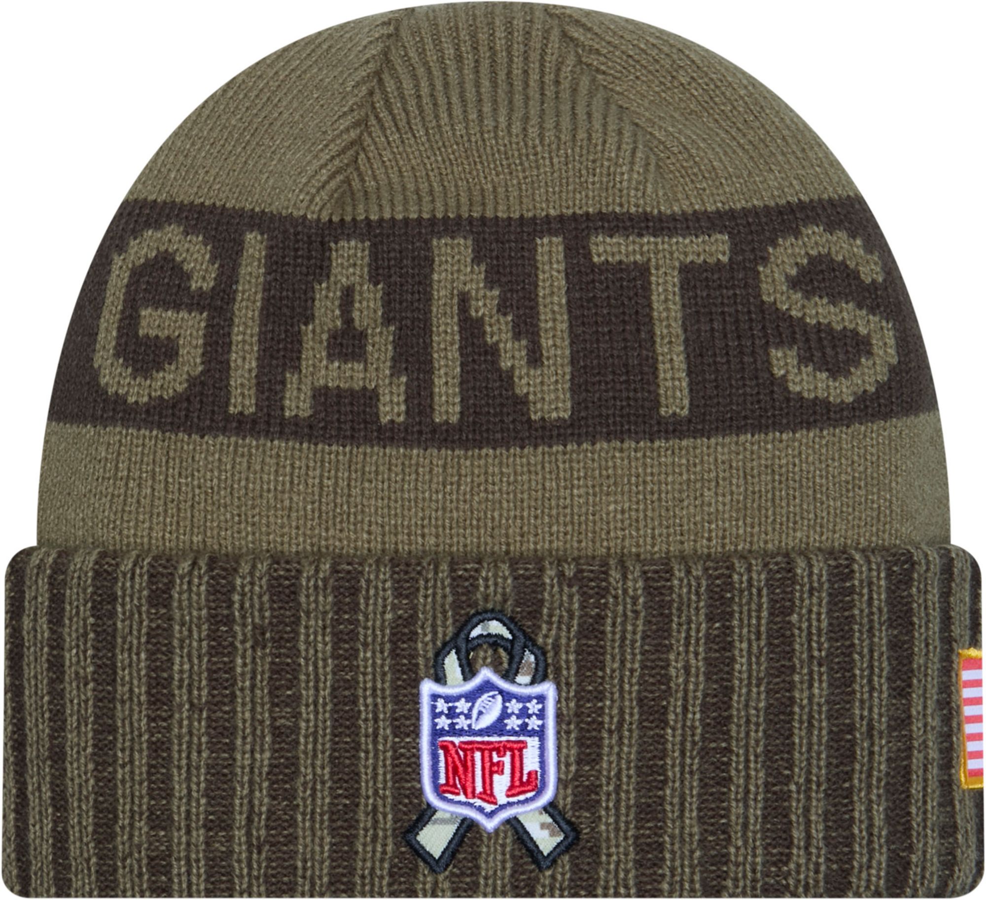 New Era Adult New York Giants Salute To Service 2025 Olive Green Knit Beanie product image