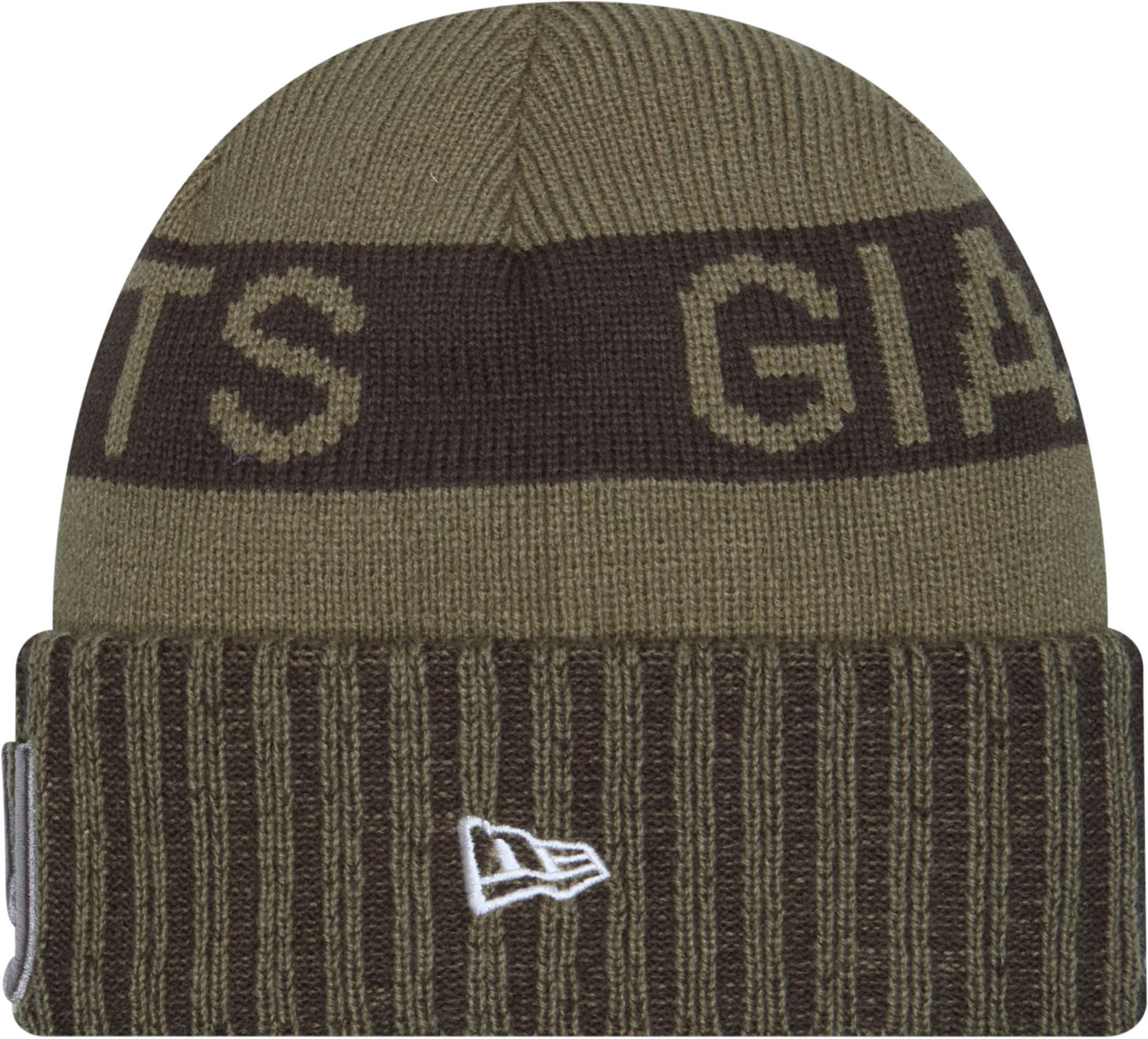 New Era Adult New York Giants Salute To Service 2025 Olive Green Knit Beanie product image