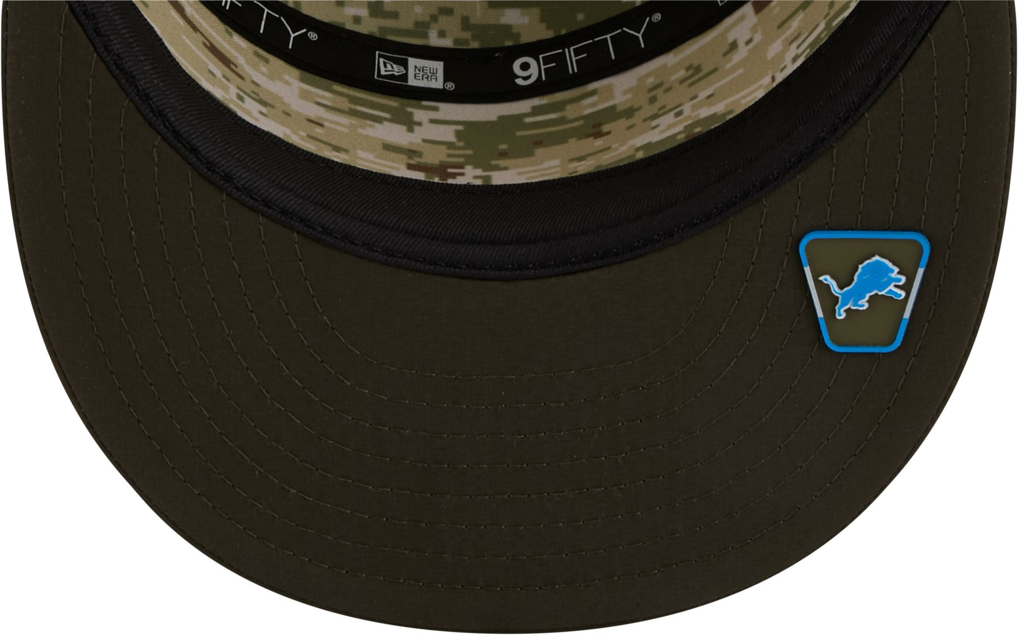 New Era Adult Detroit Lions Olive Green Salute To Service 2025 Split Panel 9Fifty Adjustable Snapback Hat product image