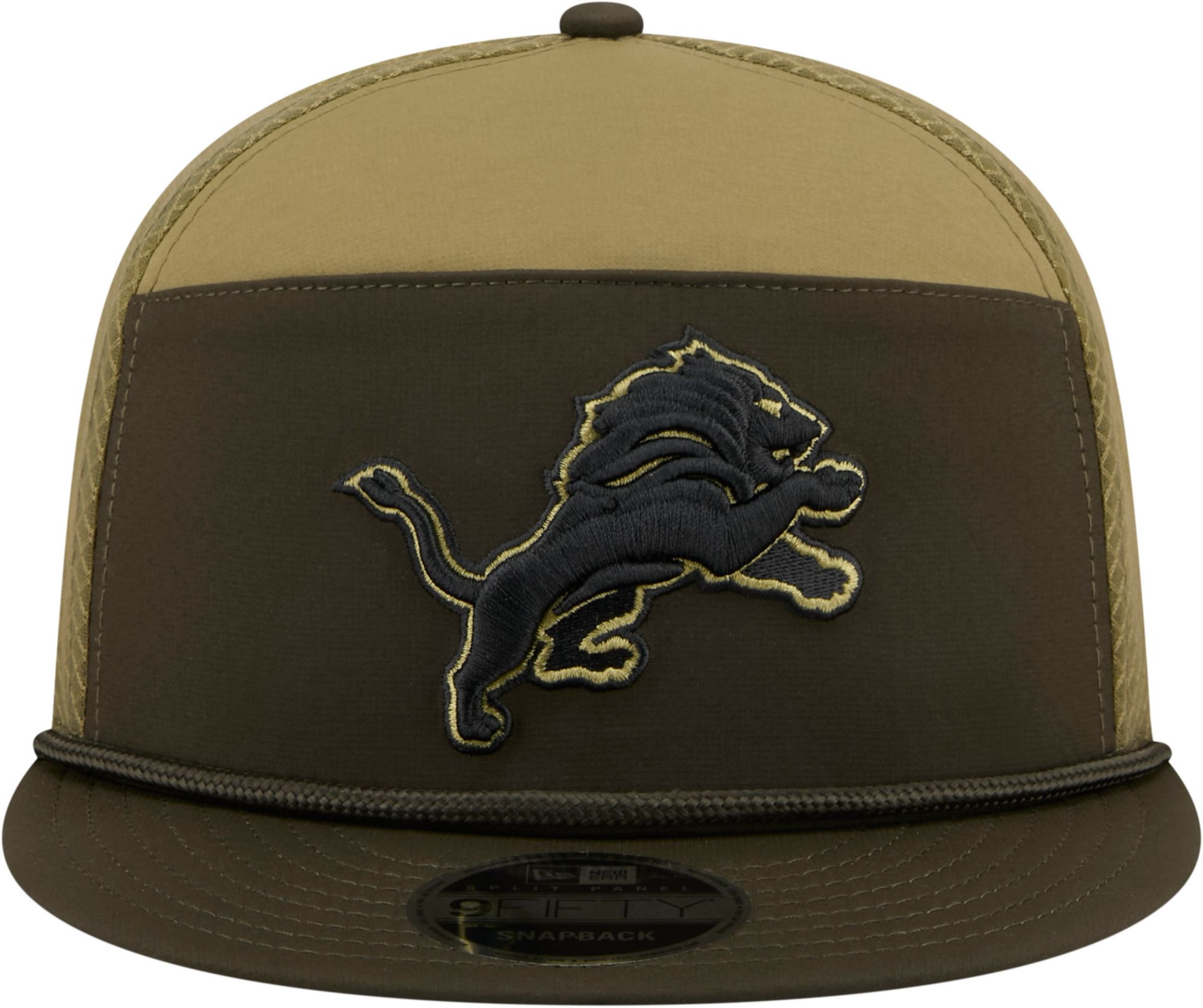 New Era Adult Detroit Lions Olive Green Salute To Service 2025 Split Panel 9Fifty Adjustable Snapback Hat product image