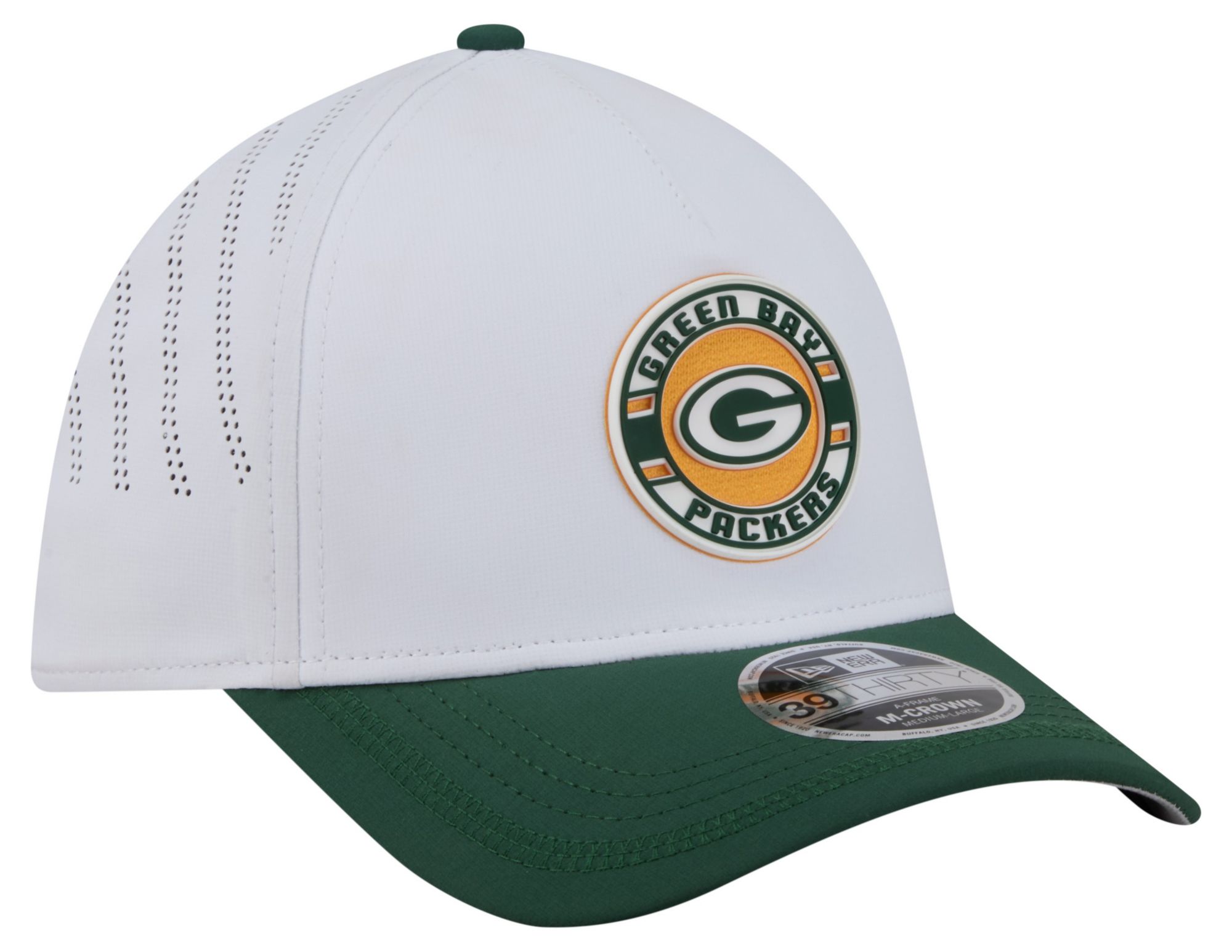 New Era Adult Green Bay Packers White A-Frame Patch 39Thirty Stretch Fit Hat product image