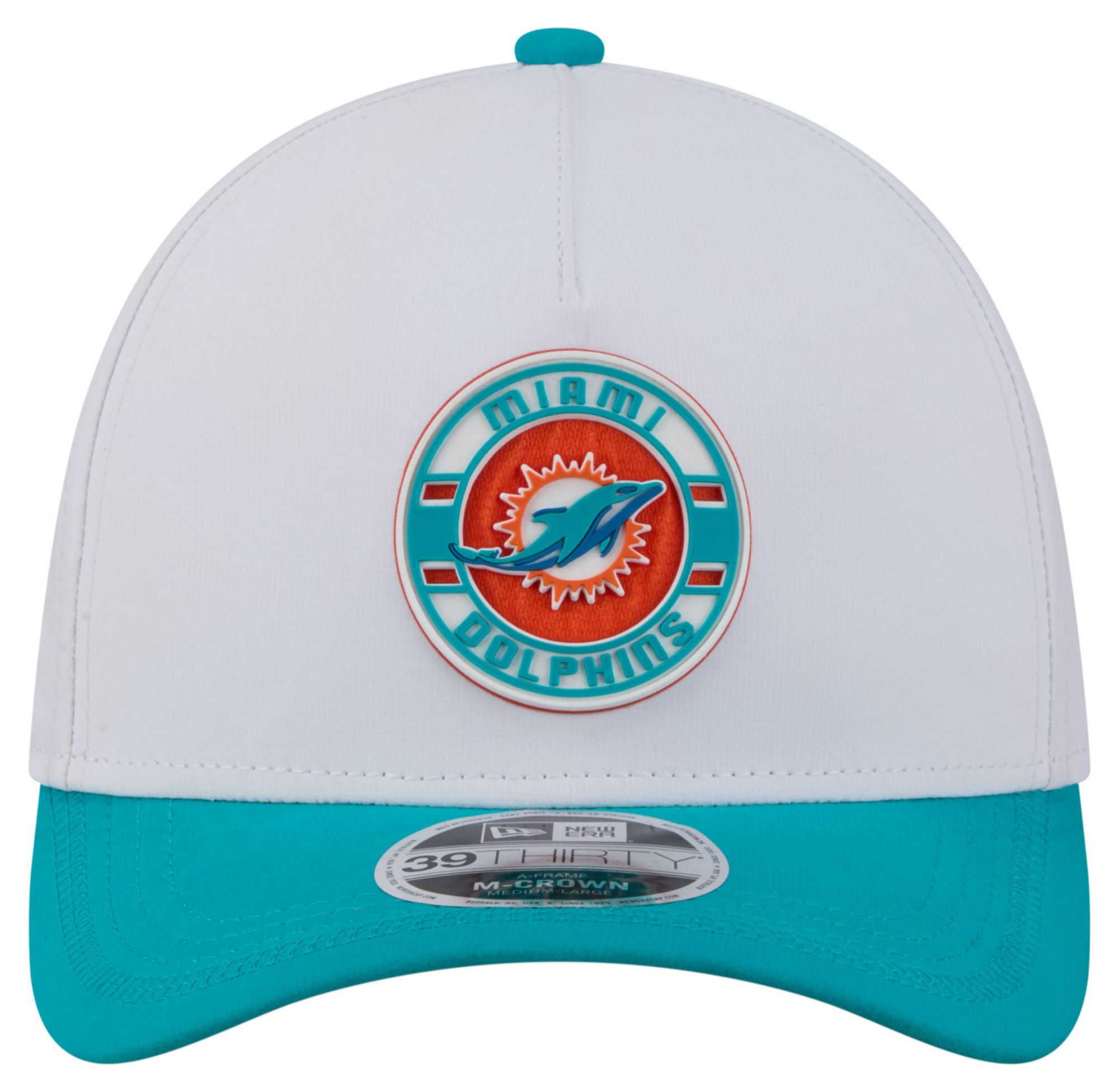 New Era Adult Miami Dolphins White A-Frame Patch 39Thirty Stretch Fit Hat product image