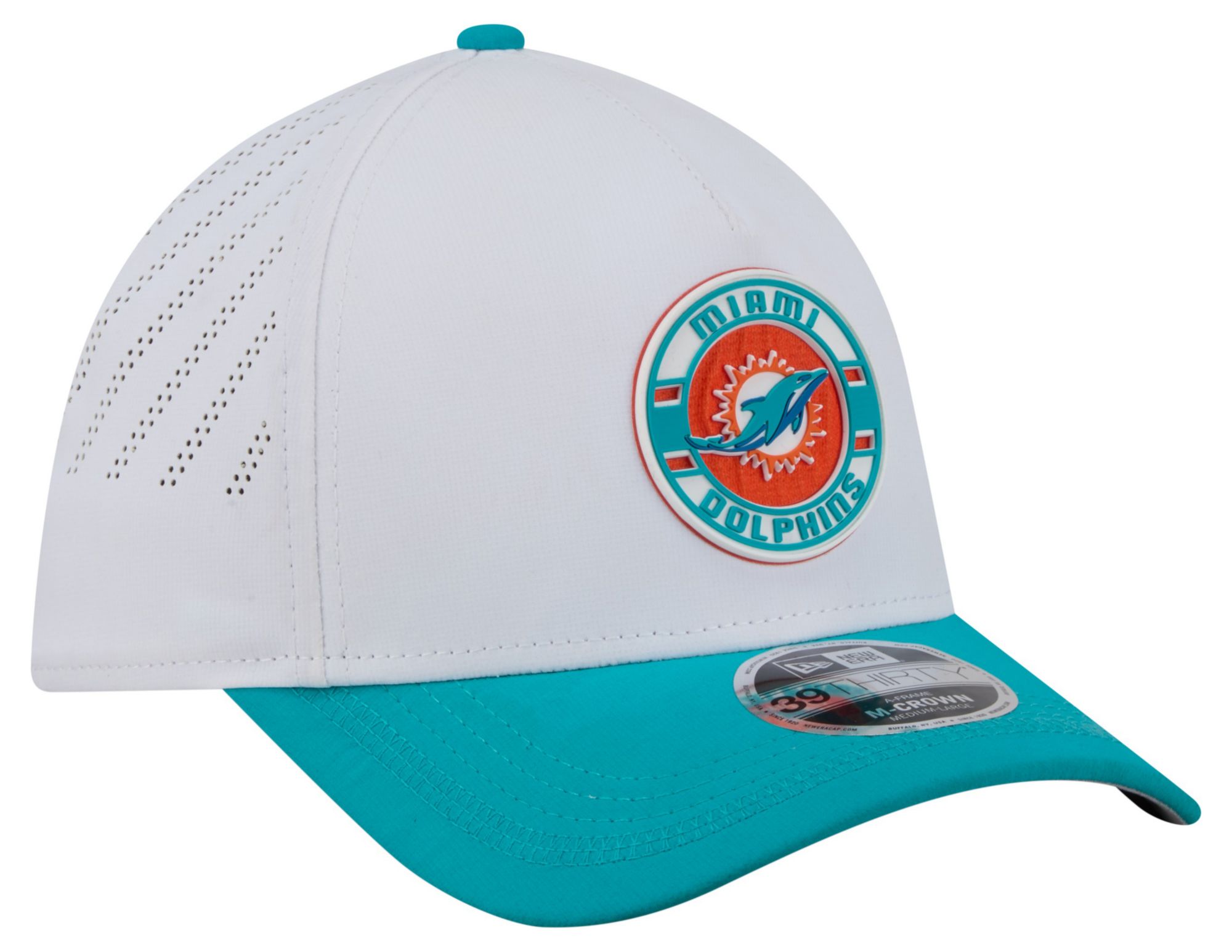 New Era Adult Miami Dolphins White A-Frame Patch 39Thirty Stretch Fit Hat product image