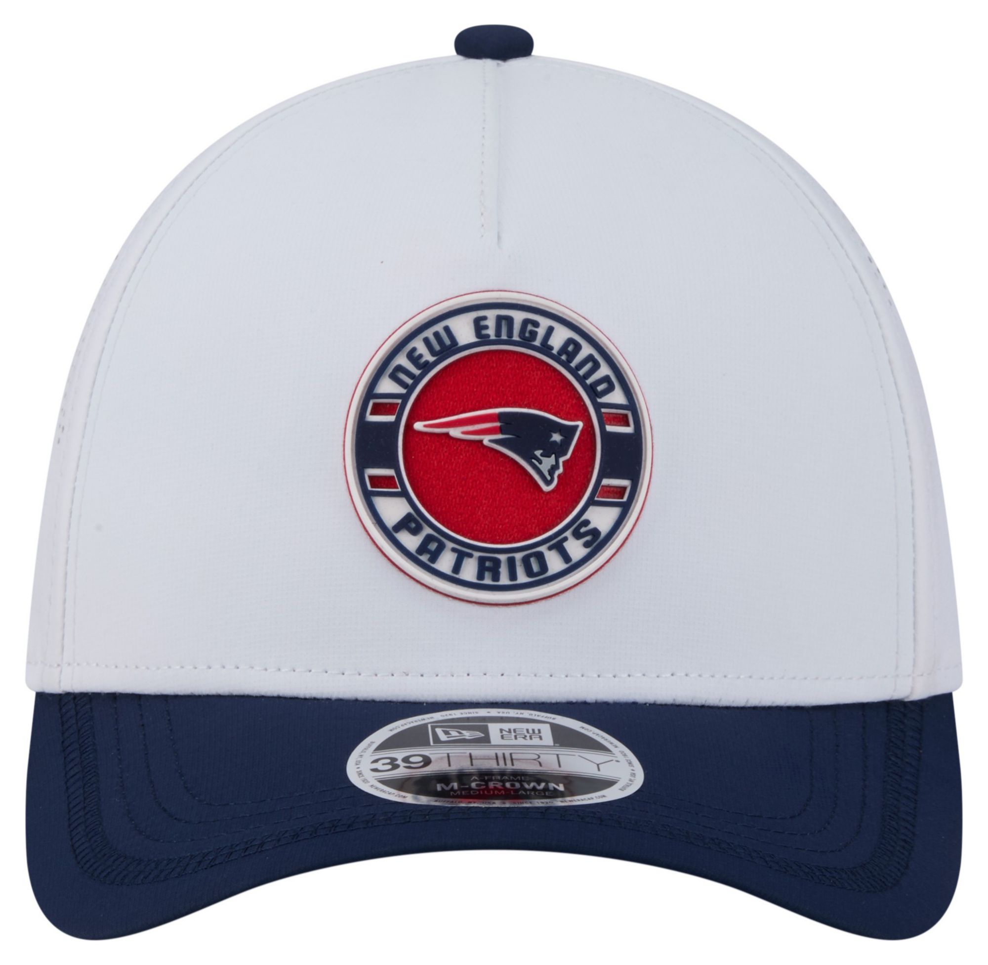 New Era Adult New England Patriots White A-Frame Patch 39Thirty Stretch Fit Hat product image