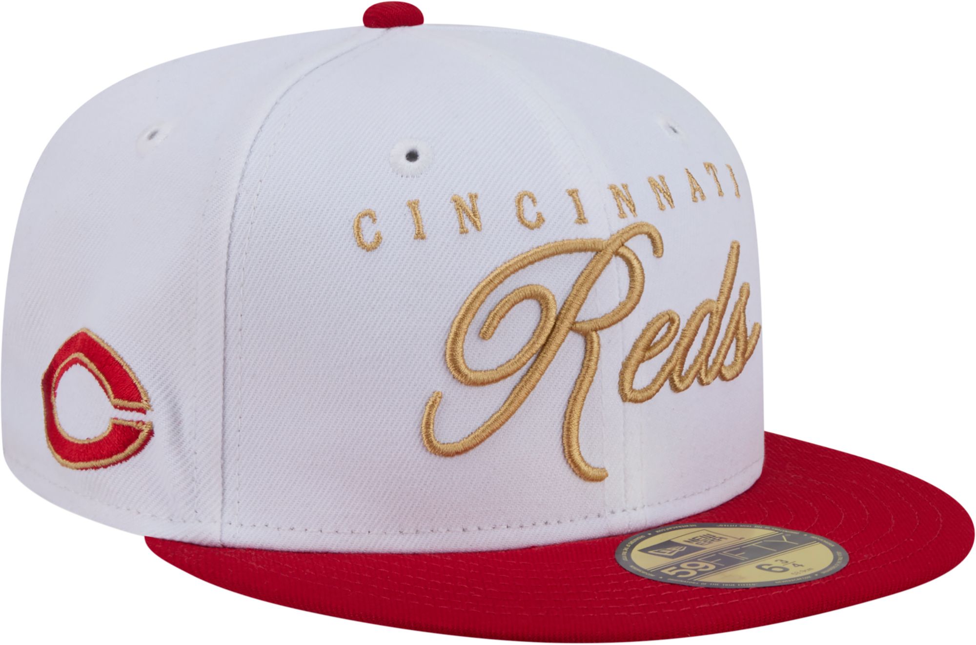 New Era Adult Cincinnati Reds White 59Fifty Scripted Fitted Hat product image