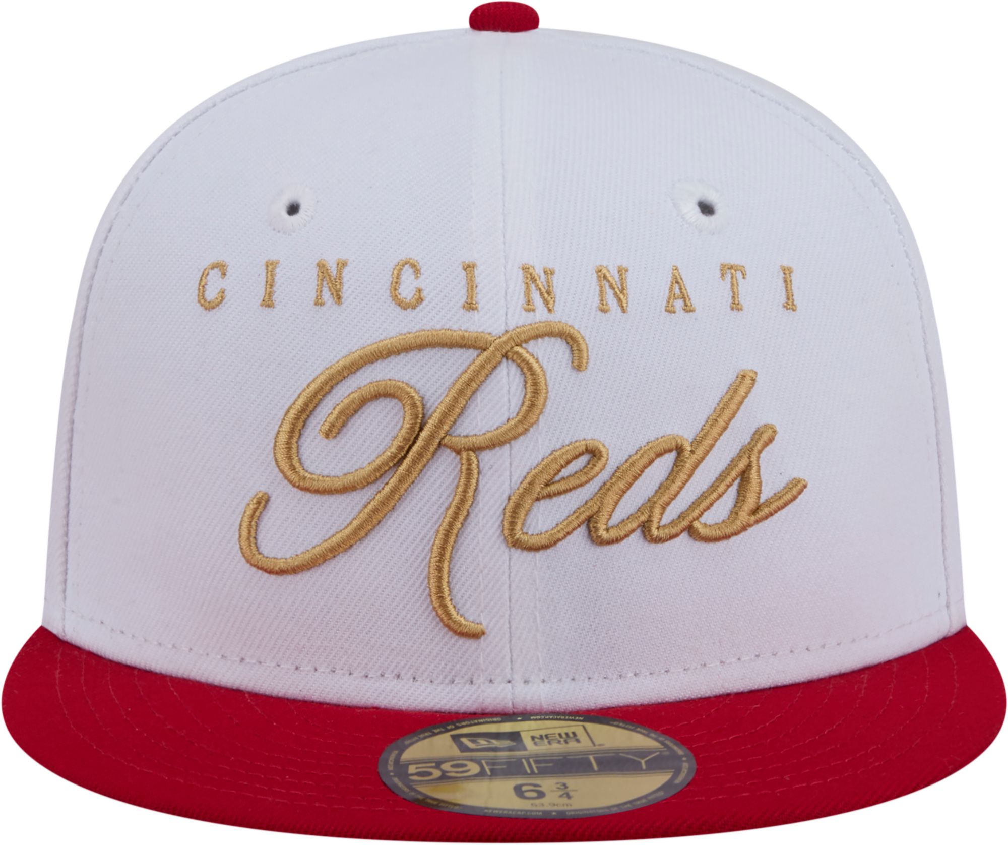 New Era Adult Cincinnati Reds White 59Fifty Scripted Fitted Hat product image