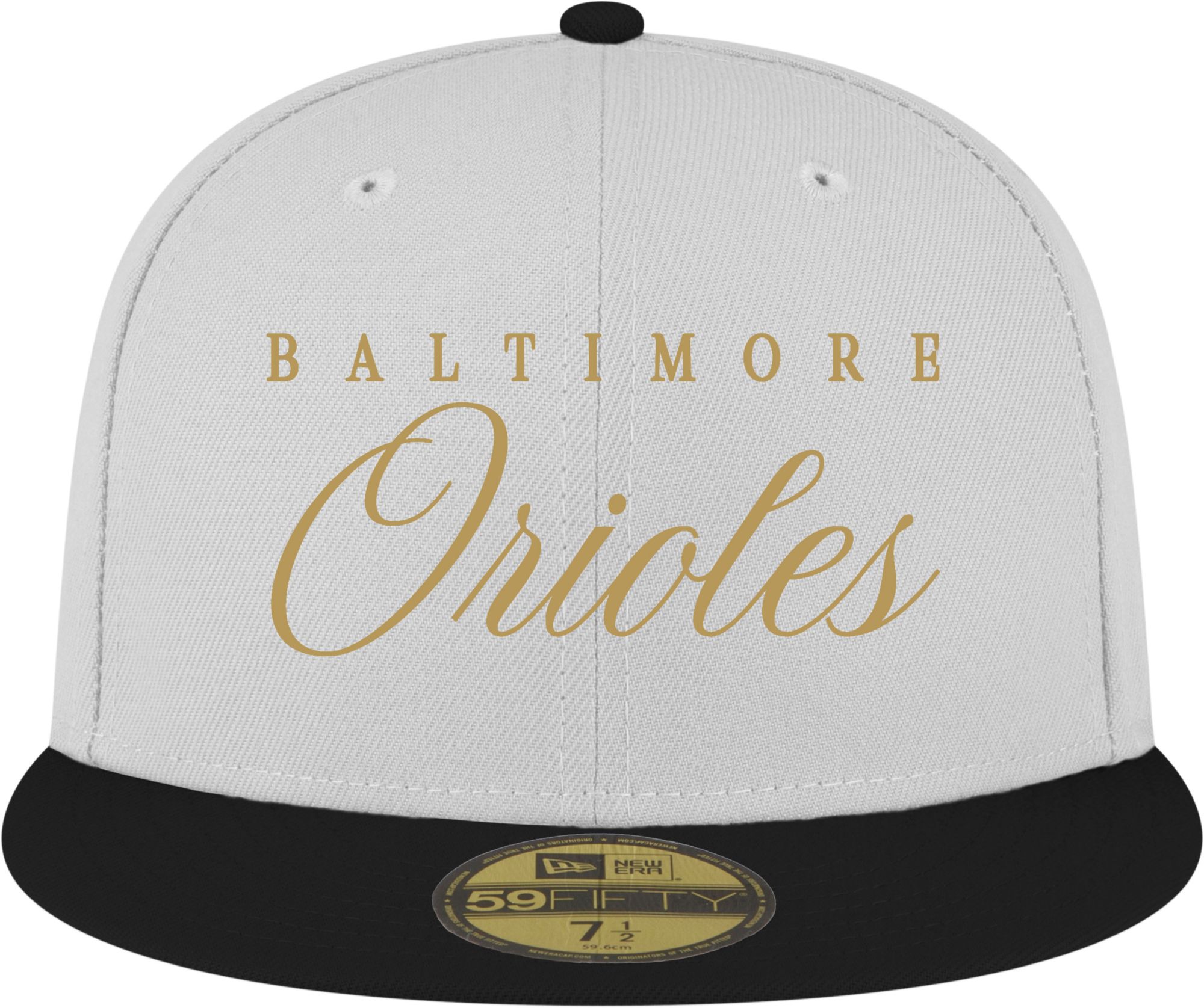 New Era Adult Baltimore Orioles White 59Fifty Scripted Fitted Hat product image