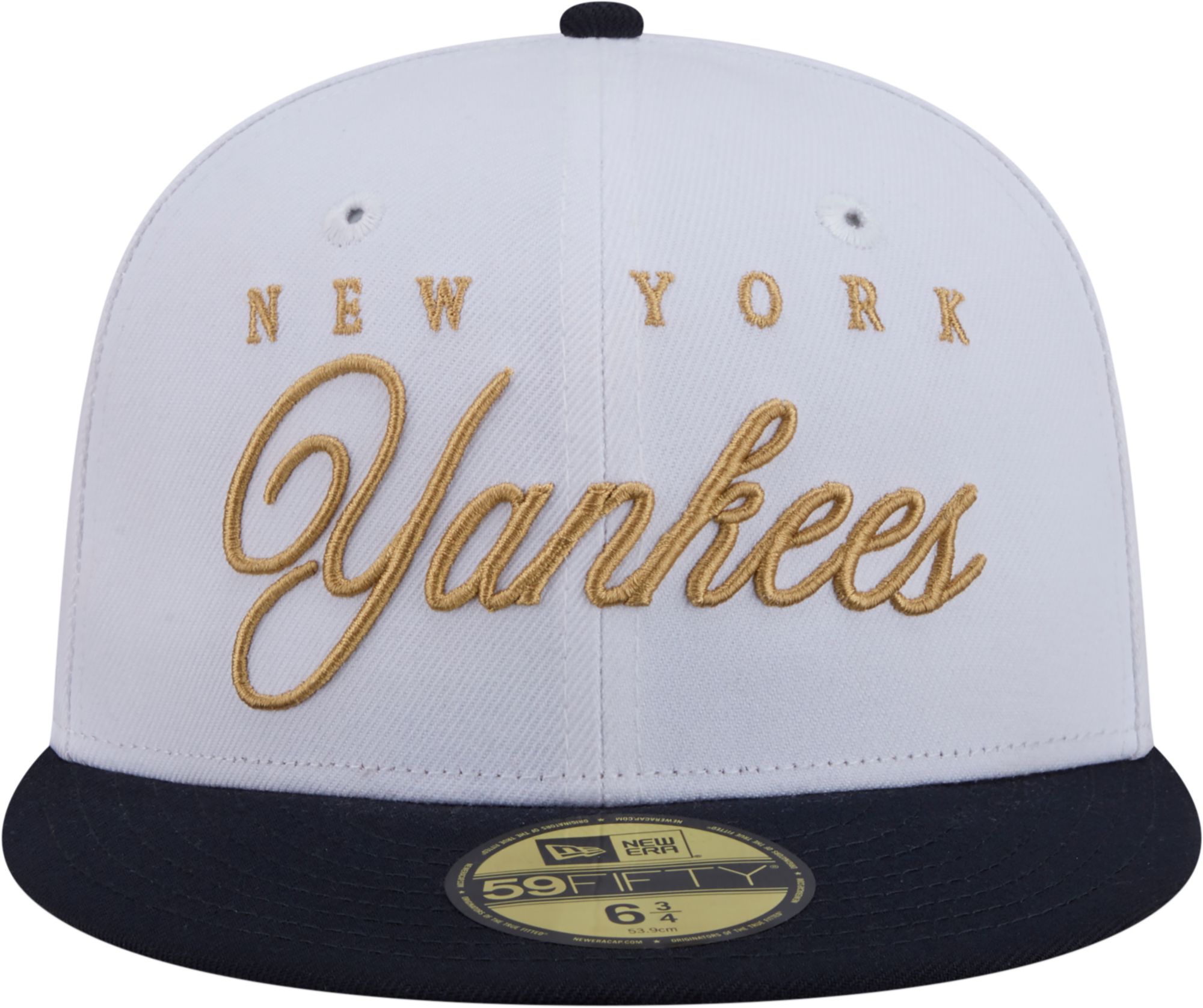 New Era Adult New York Yankees White 59Fifty Scripted Fitted Hat product image