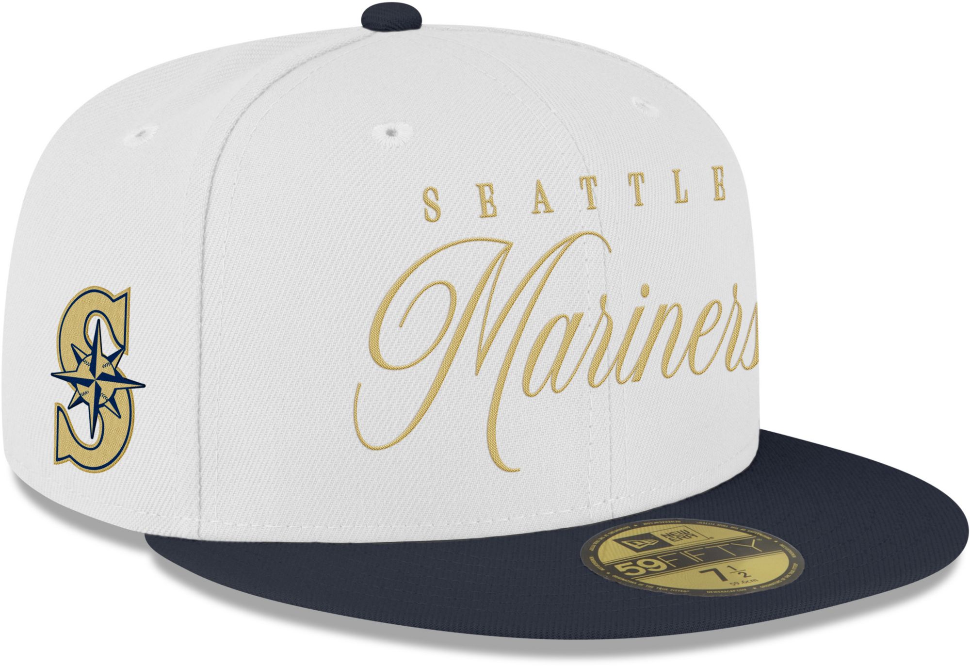 New Era Adult Seattle Mariners White 59Fifty Scripted Fitted Hat product image