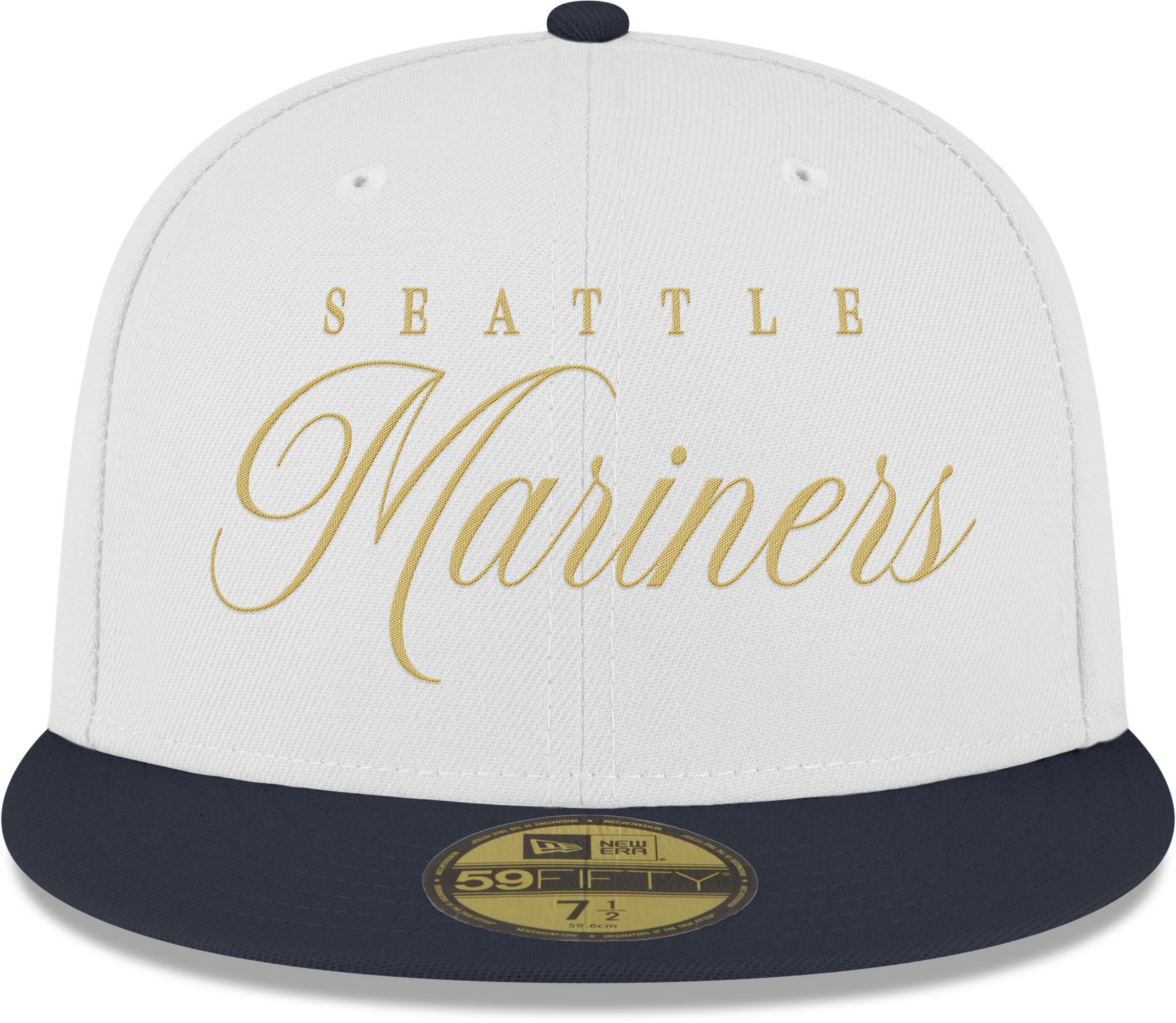 New Era Adult Seattle Mariners White 59Fifty Scripted Fitted Hat product image