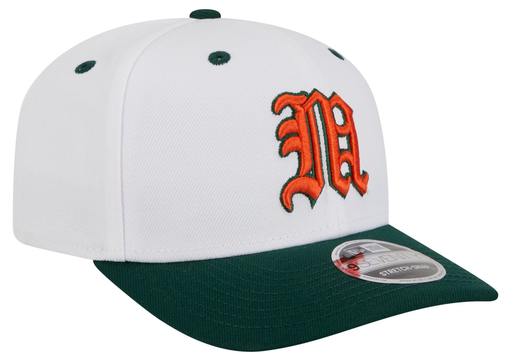 New Era x adidas Adult Miami Hurricanes White/Green 9Seventy Performance Adjustable Stretch-Snap Hat product image