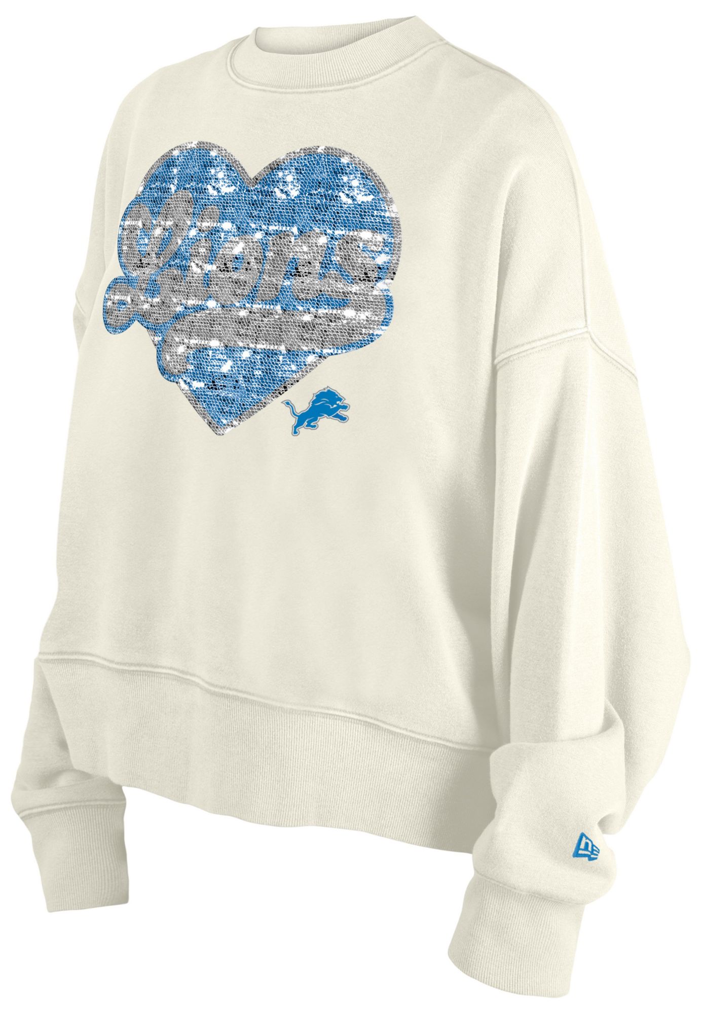 New Era Girls' Detroit Lions Cream Sequin Crewneck Sweatshirt product image