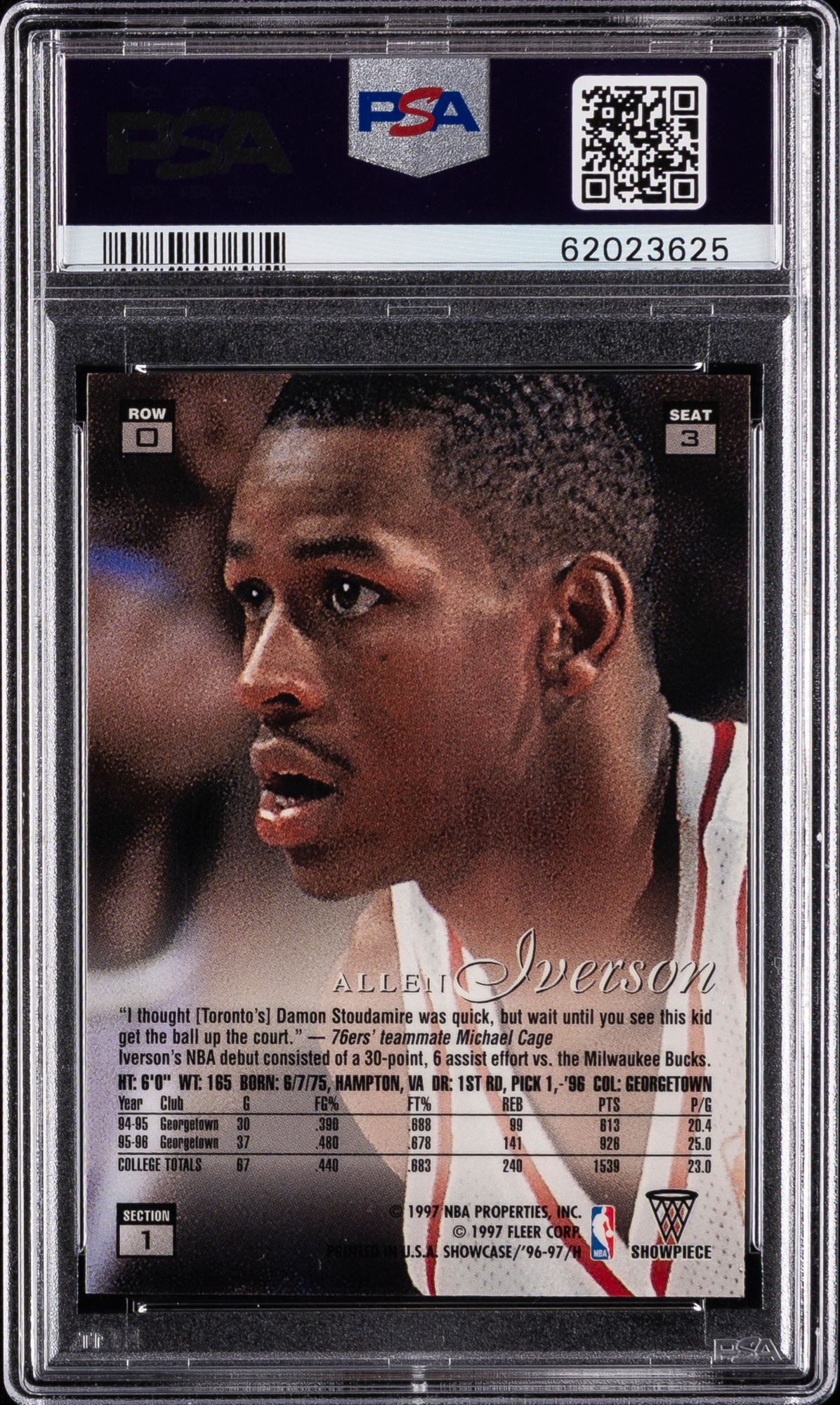 1996 Flair Showcase 3 Allen Iverson Row 0 PSA 9 product image